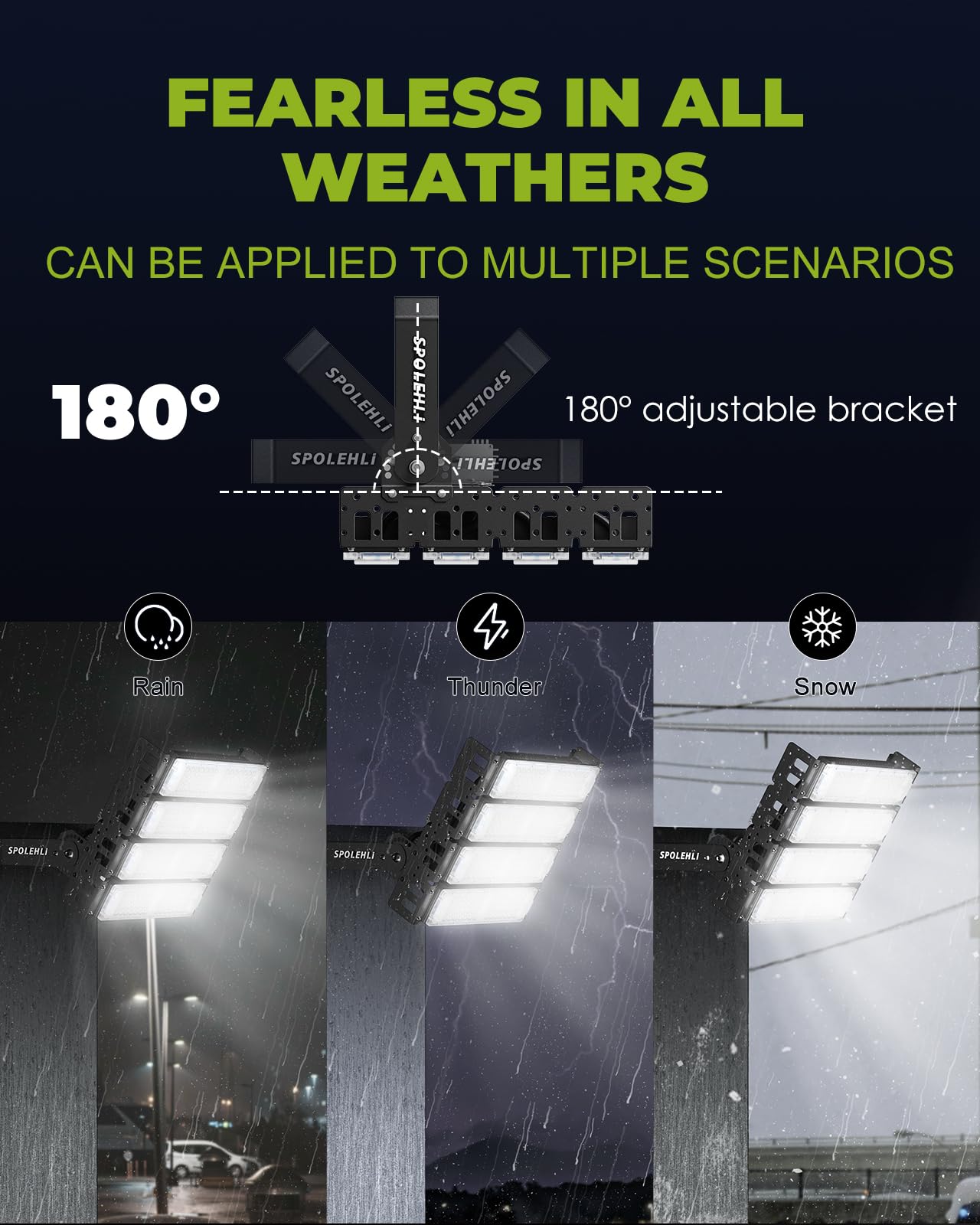 Spolehli 1200W Led Stadium Flood Lights 32000Lm Ip66 Waterproof 6500K Daylight Outdoor Lighting