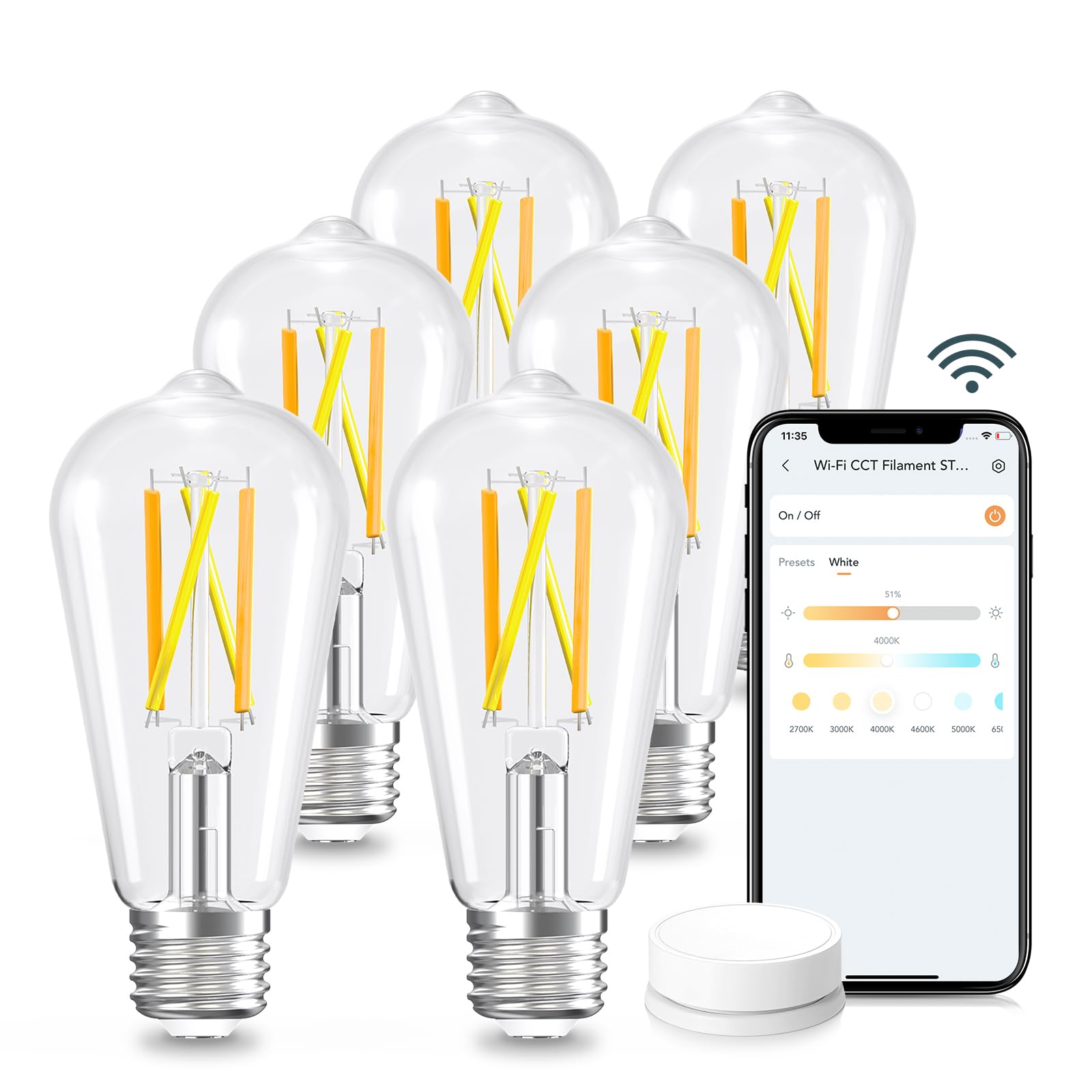 Linkind Smart Edison Bulbs, 8W Dimmable ST19 Vintage Light Bulbs, 2700K-6500K Tunable, 6 Pack, Glass