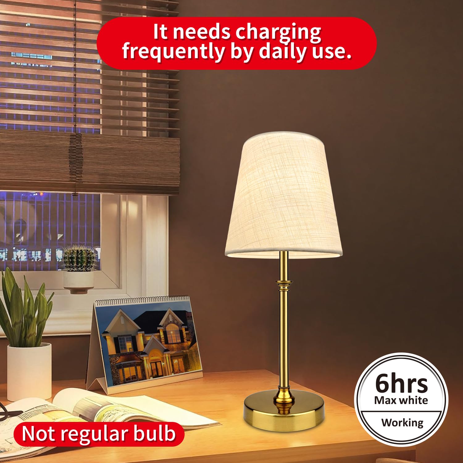Blueye Rechargeable Table Lamps,Remote Control,5200Mah,2700K-6000K,No Flicker,Replaceable Bulb,450Lumens,40W Equivalent,Detachab