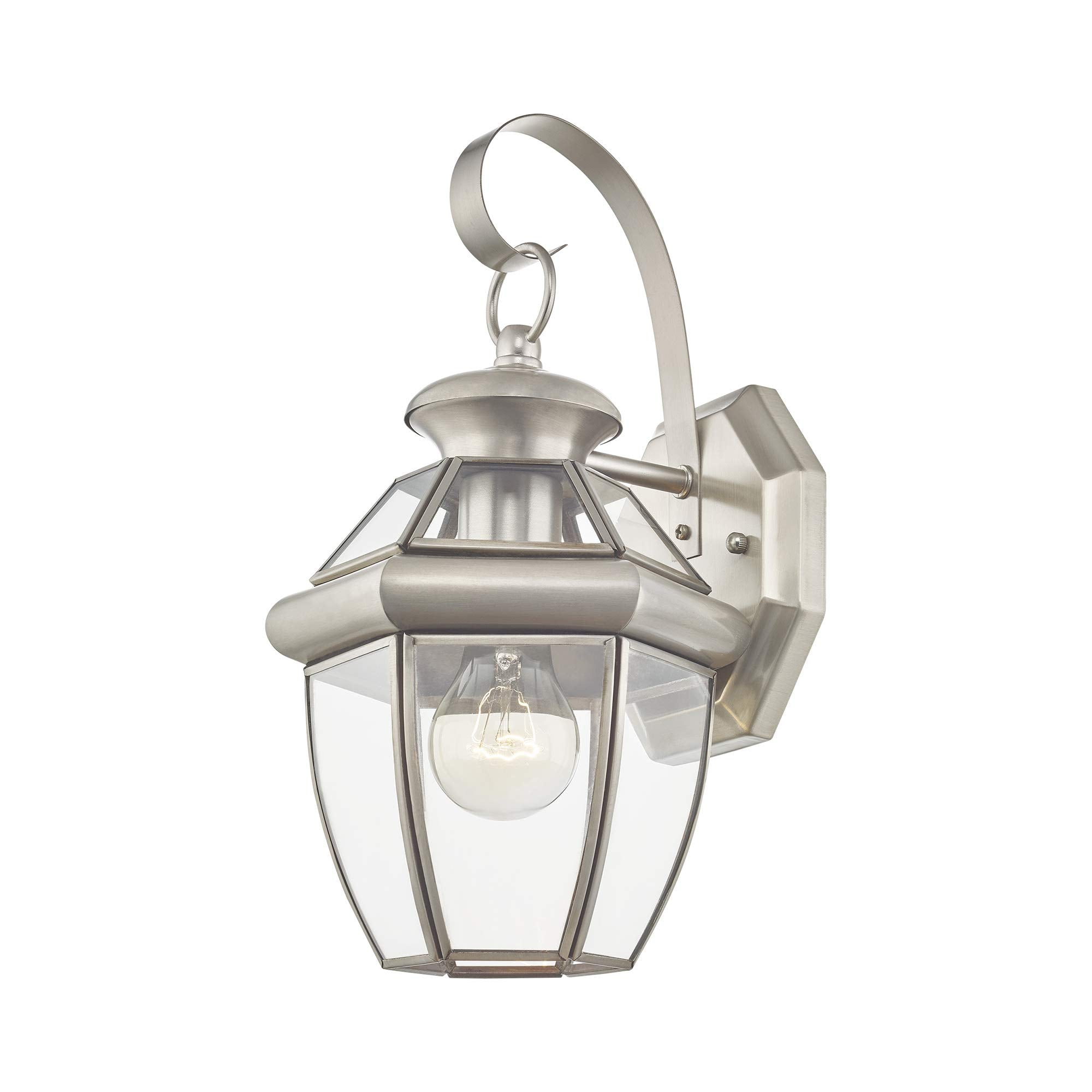 Livex Lighting Monterey Wall Lantern, 1 Light, Brushed Nickel, Solid Brass, Model 2051-91, Clear Beveled Glass, 1 Pack