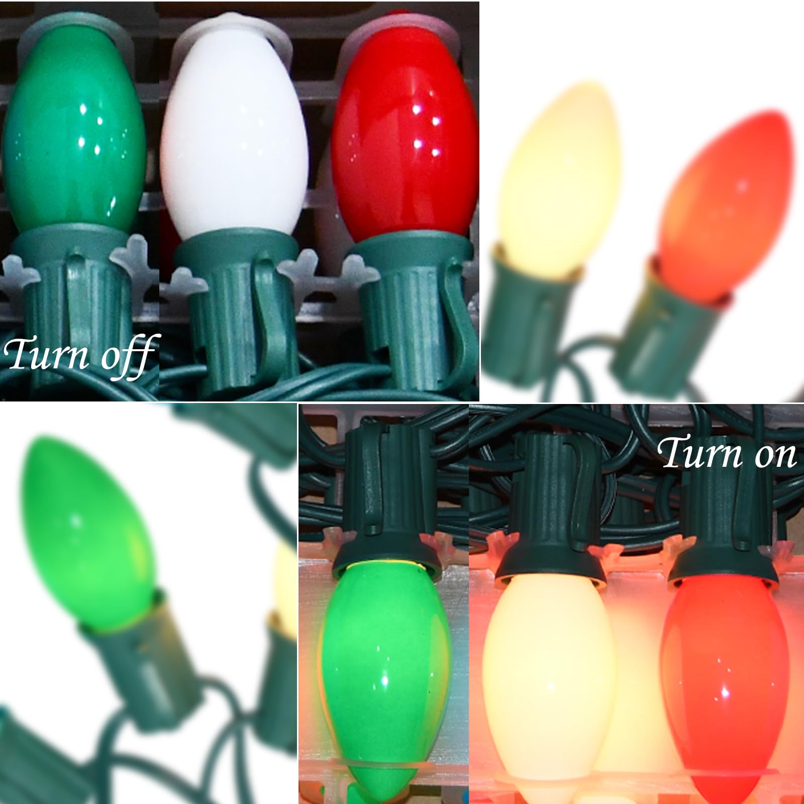 Sunsgne 25 Feet Vintage Christmas Tree Lights With 26 7W Red Green White Glass Bulbs(1 Spare), Connectable Hanging Lights For Pa
