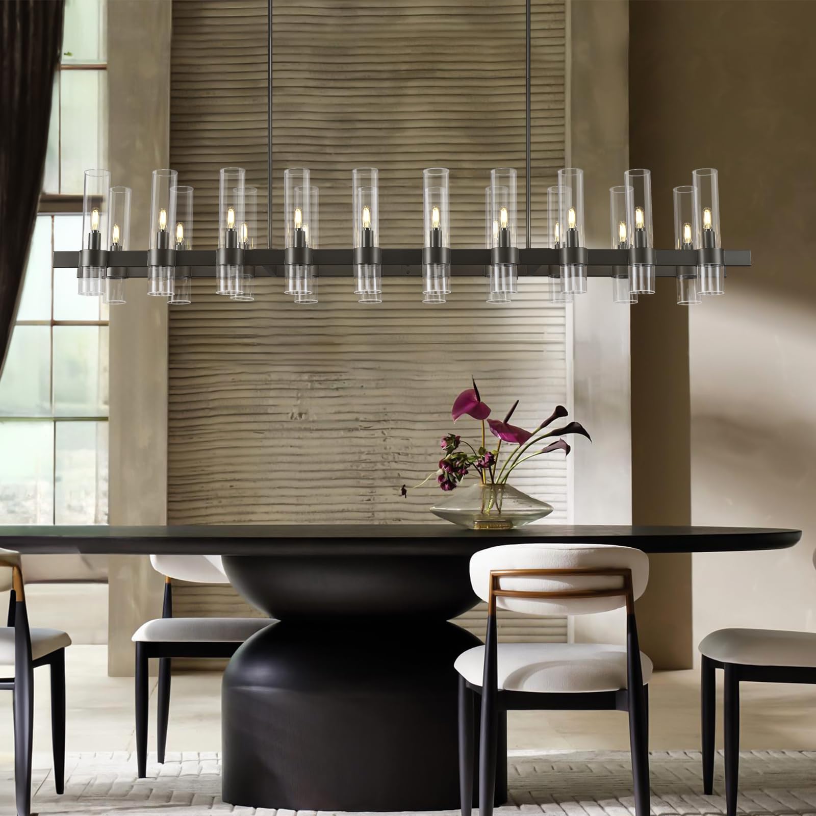 Black Linear Chandeliers For Dining Room, 68'' Rectangle Chandelier With Glass, 20-Light Dining Room Chandeliers Over Table, Bro