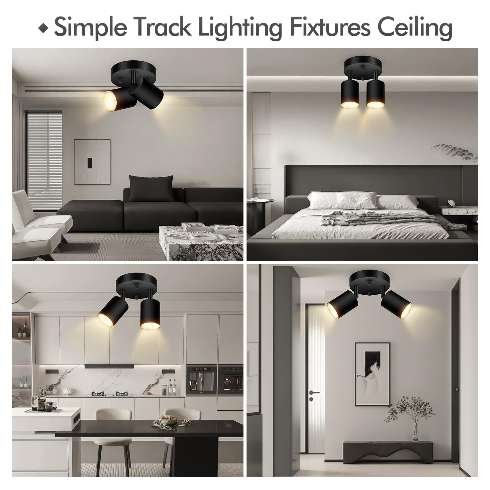 2 Light Track Lighting Fixtures Ceiling  Matte Black Round Directional Ceiling Spotlight  Gu10 Flush Mount Track Fixture  Adjustable Modern Led Track Lights For Kitchen/Living Room  Bulb Not Included