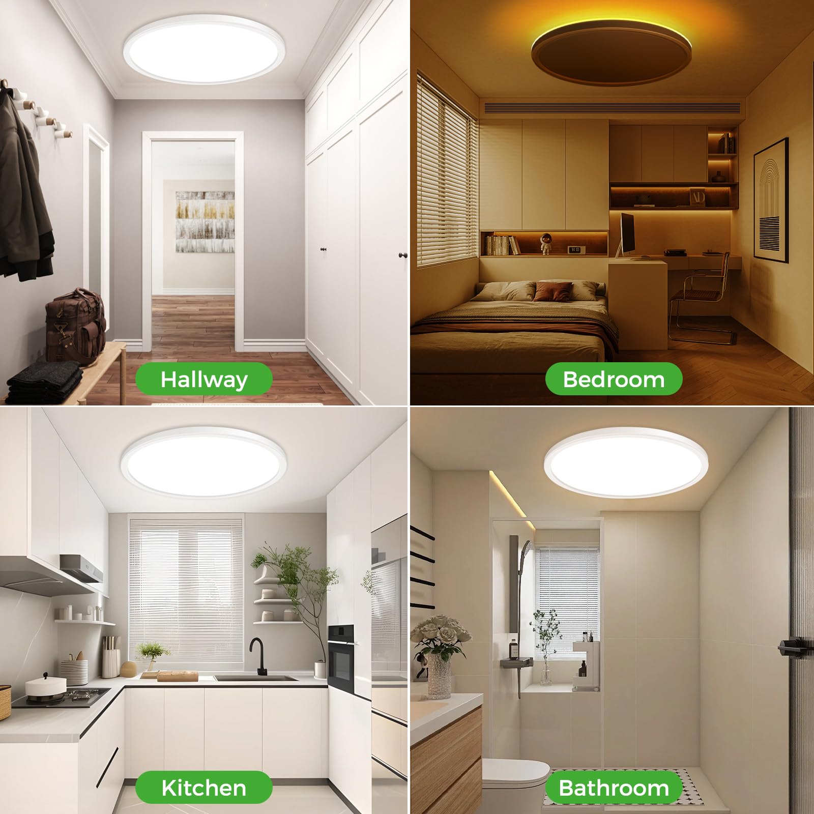 zemty LED Ceiling Light, Dimmable 15 Inch with Remote, 1800K-6500K, Low Profile, White, Model CLS40TA