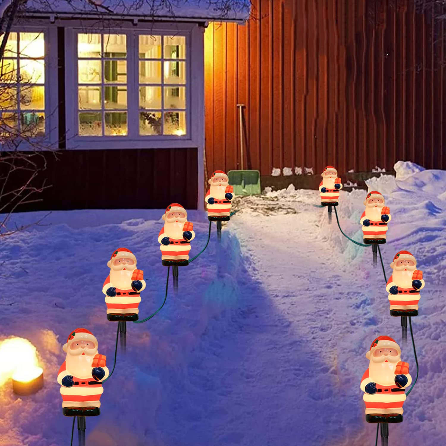 GOOTHY Santa Christmas Pathway Lights, 14FT C7 Outdoor String Lights with 8 Marker Stakes, Plastic Decorations for Yard Garden Walkway