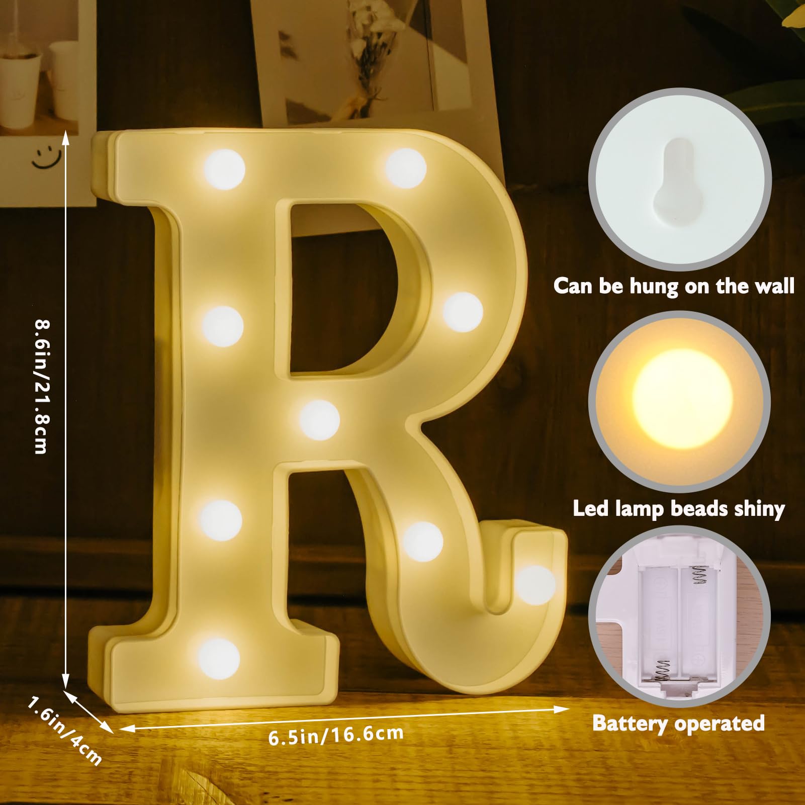 IFDGCTK LED Letter Lights, Decorative Battery-Powered Marquee Letters, Warm Light-R, 26 Alphabet Letters for Home Decor and Parties