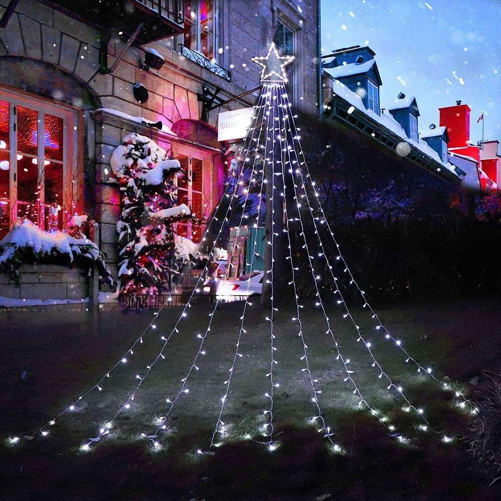 Puhong Christmas Decoration Star Lights Outdoor,320 Led 16.4Ft Christmas String Lights[8 Modes & Waterproof] For Halloween Xmas