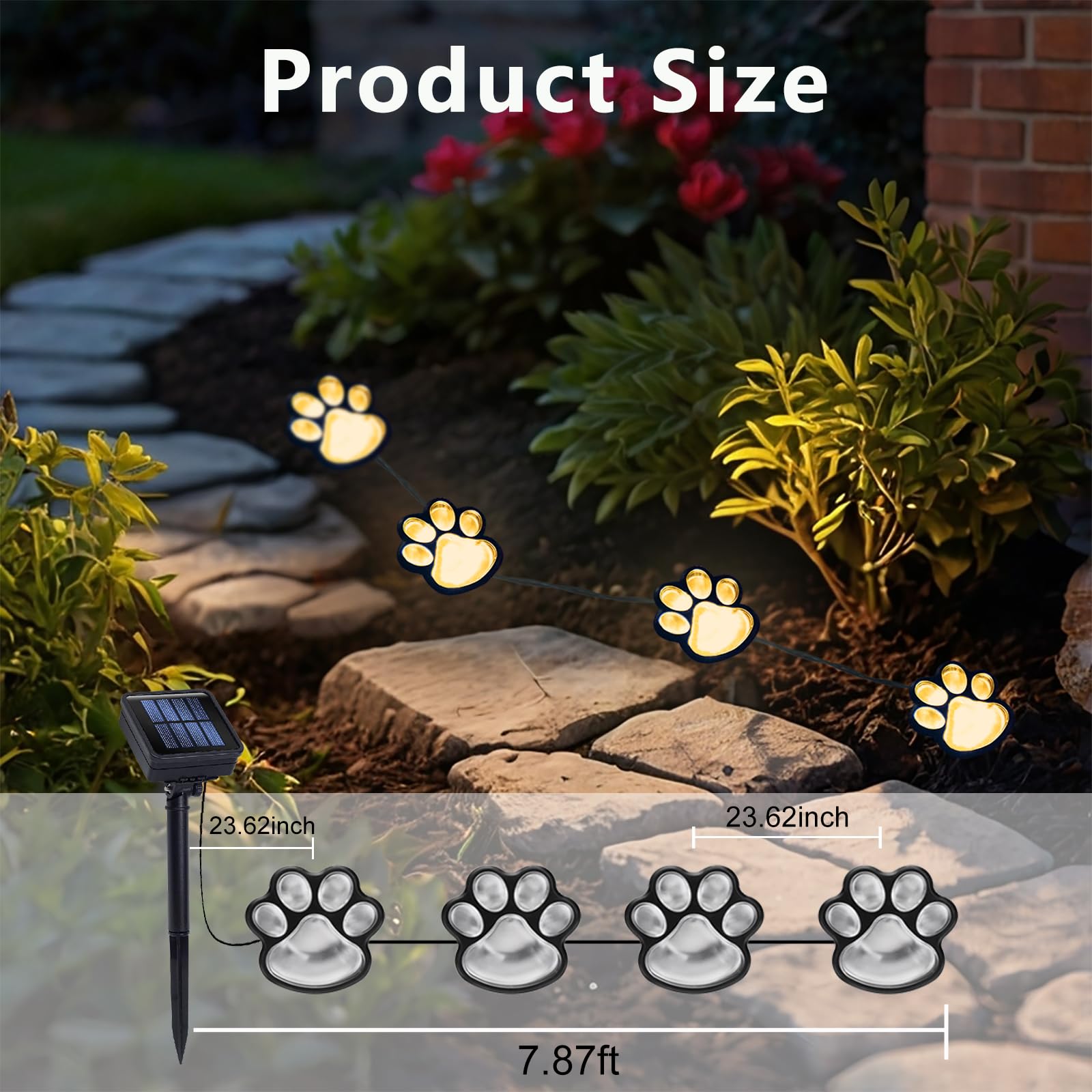 Blunem Paw Print Solar Lights - Outdoor Garden Decoration Waterproof, Cat Dog Animal Set (4), Pet Cemetery, Grave Memorial, Gift