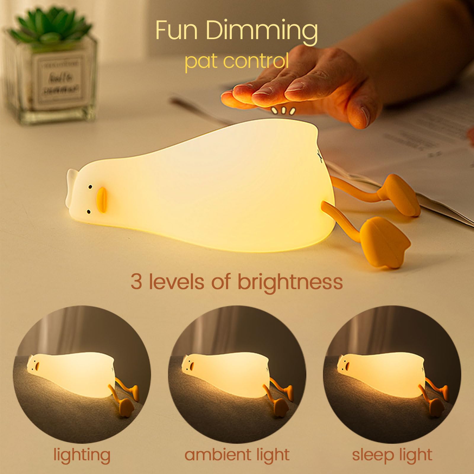 Famiduo Cute Lying Flat Duck Night Light, Led Lazy Duck Lamp Squishy, Extra Duckie Decor Gift, Dimmable Fun Ducky Lay Lamp, Duck Light Laying Down, Rechargeable Bedside Touch Soft Lamp For Kids Sleep