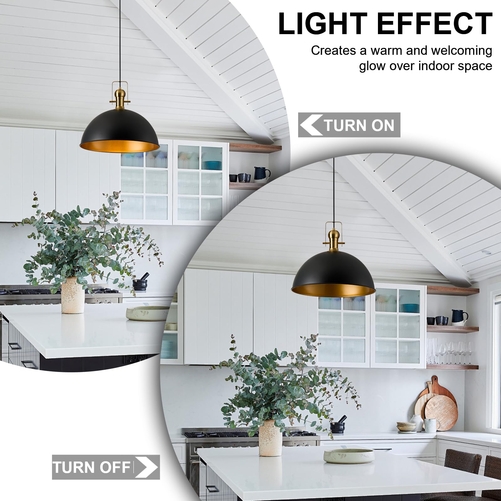 ALAISLYC 12 Inch Black Farmhouse Pendant Light, Metal Vintage Dome Fixture, Adjustable Height, 1-Pack