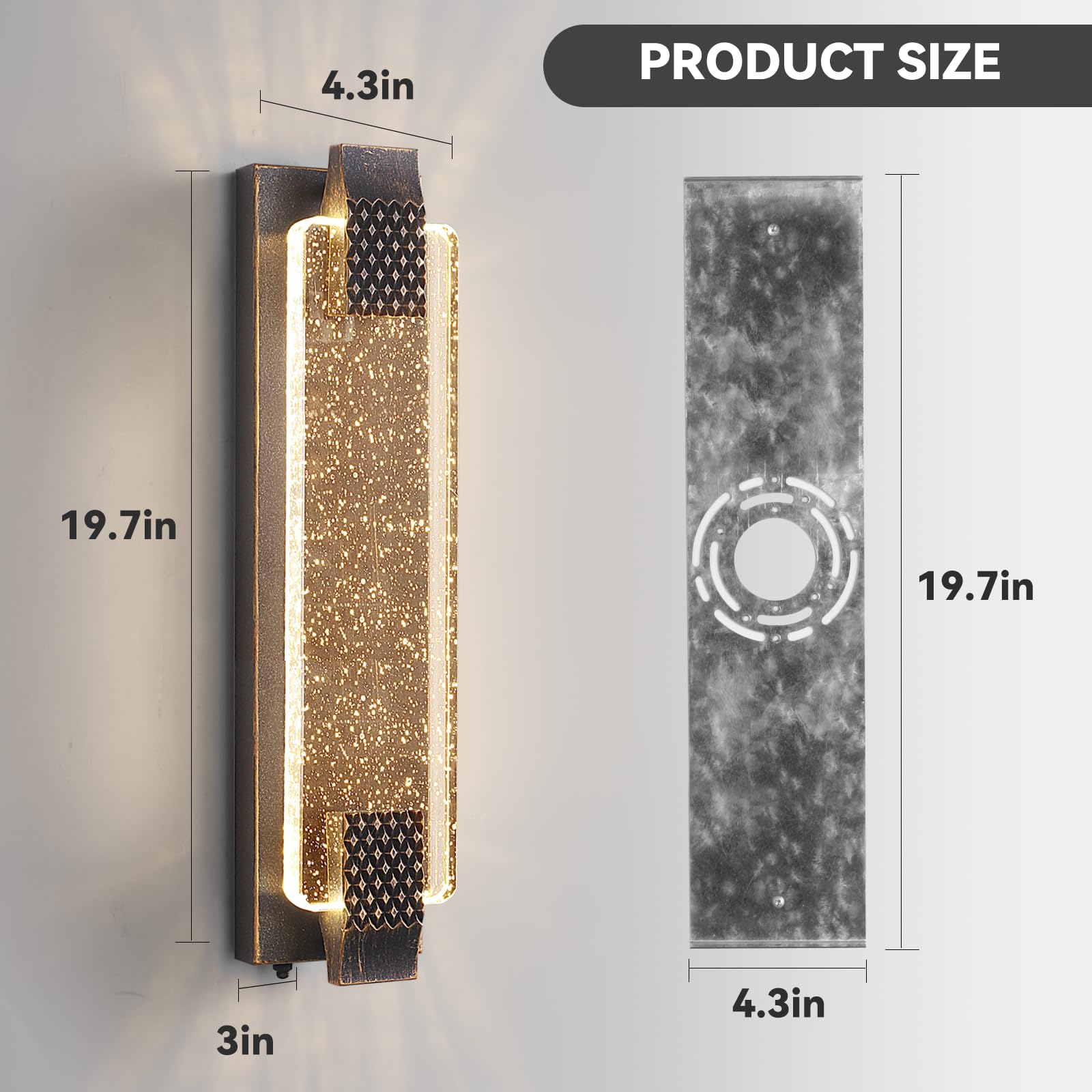 camuucci Outdoor LED Porch Light - 19.7" Bronze Wall Sconce with Crystal Bubble Glass, Modern Waterproof Design for Doorway & Patio