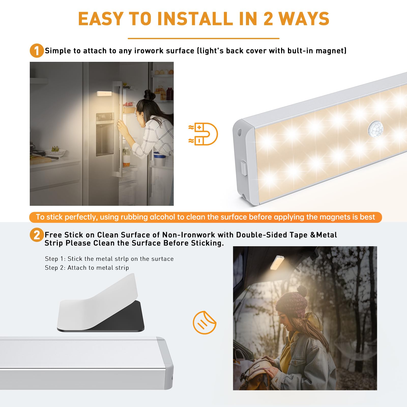 Led Closet Light, 20Leds Rechargeable Motion Sensor Under Cabinet Lighting With Remote Control, Wireless Stick-Anywhere Night Sa
