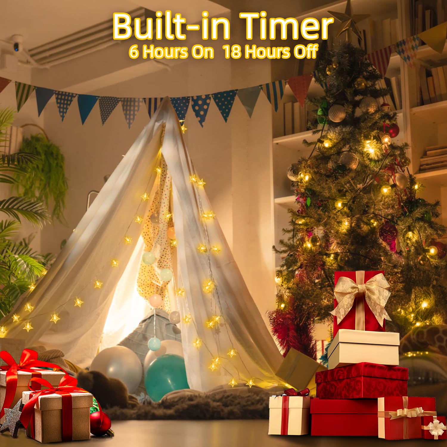 120 Led 40Ft Star String Lights, 8 Modes Plug In Star Lights With Timer & Memory, Indoor Outdoor Christmas Twinkle Lights For Bi