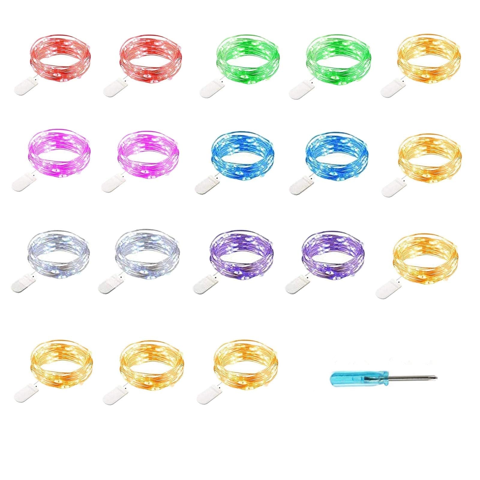 YJFWAL 18 Pack Fairy String Lights(Batteries Included) 10.5ft 30 LEDs Wire Battery Powered Fairy Rope Light for DIY Wedding Party Mason Jars Christmas Tree Gift Decorations (7 Colors)