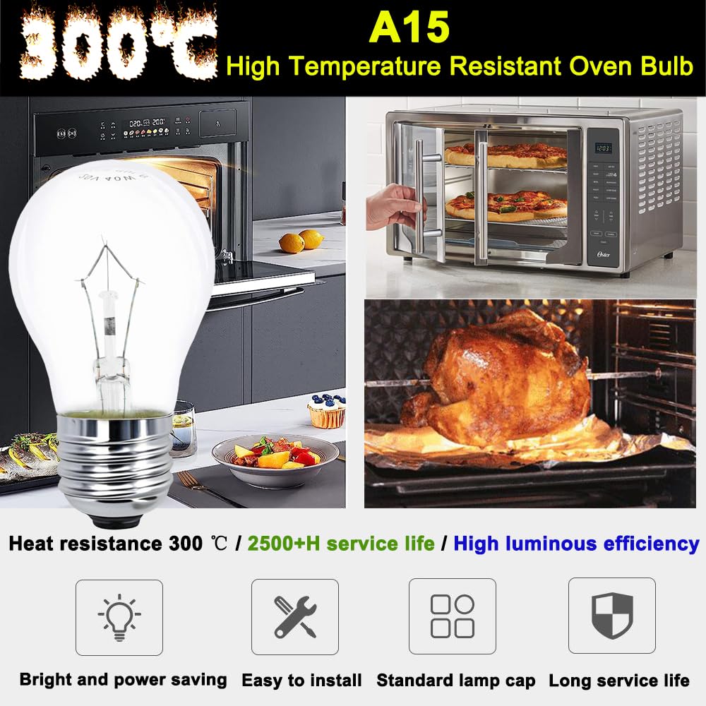 Qykavm Oven Light Bulb A15 40W Appliance Light Bulbs For Ovens/Microwaves/Range Hood/Refrigerator,High Temperature Resistance 30