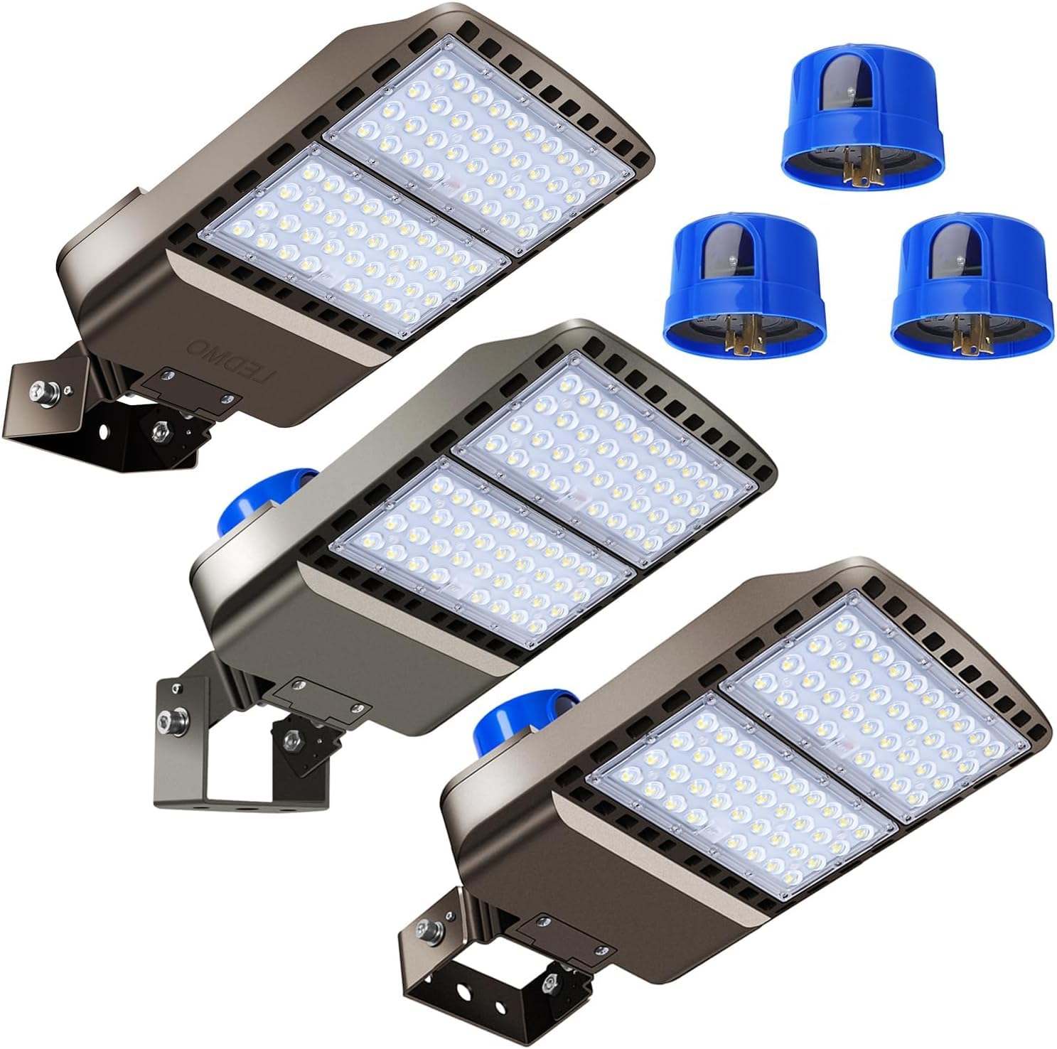 LEDMO LED Parking Lot Lights 200W LED Flood Lights Outdoor 28000LM 5000K Adjustable Trunnion Mount Dusk to Dawn Area Lighting Commercial Wall Mount Led Shoebox Lighting IP65 3 Pack