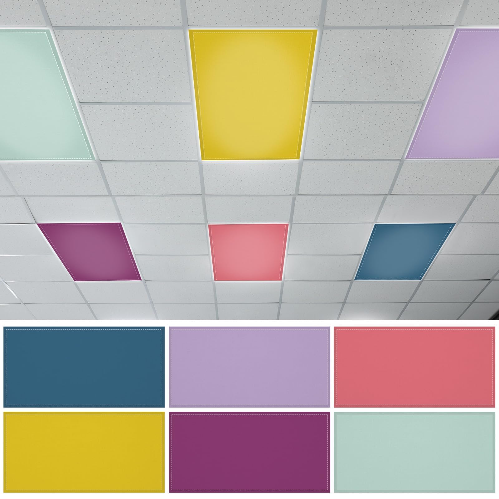 QOUBAI 6PCS Fluorescent Light Covers  4x2 Feet Magnetic Light Cover Fluorescent Lights Shade Panel Positive Inspirational Ceiling Lights Filters for Office Classroom Home Drop Ceiling Purple Colorful