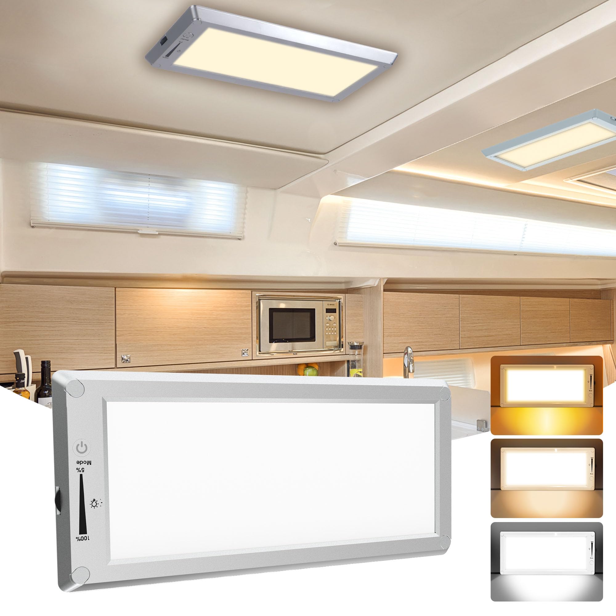 SFNN RV Lights Interior 3 Color RV LED Super Bright Fixture 12V RV Ceiling Dome Light with ON/Off Dimmable Switch Energy Saving Gift Package for RV/Camper/Car/Trailer/Boat