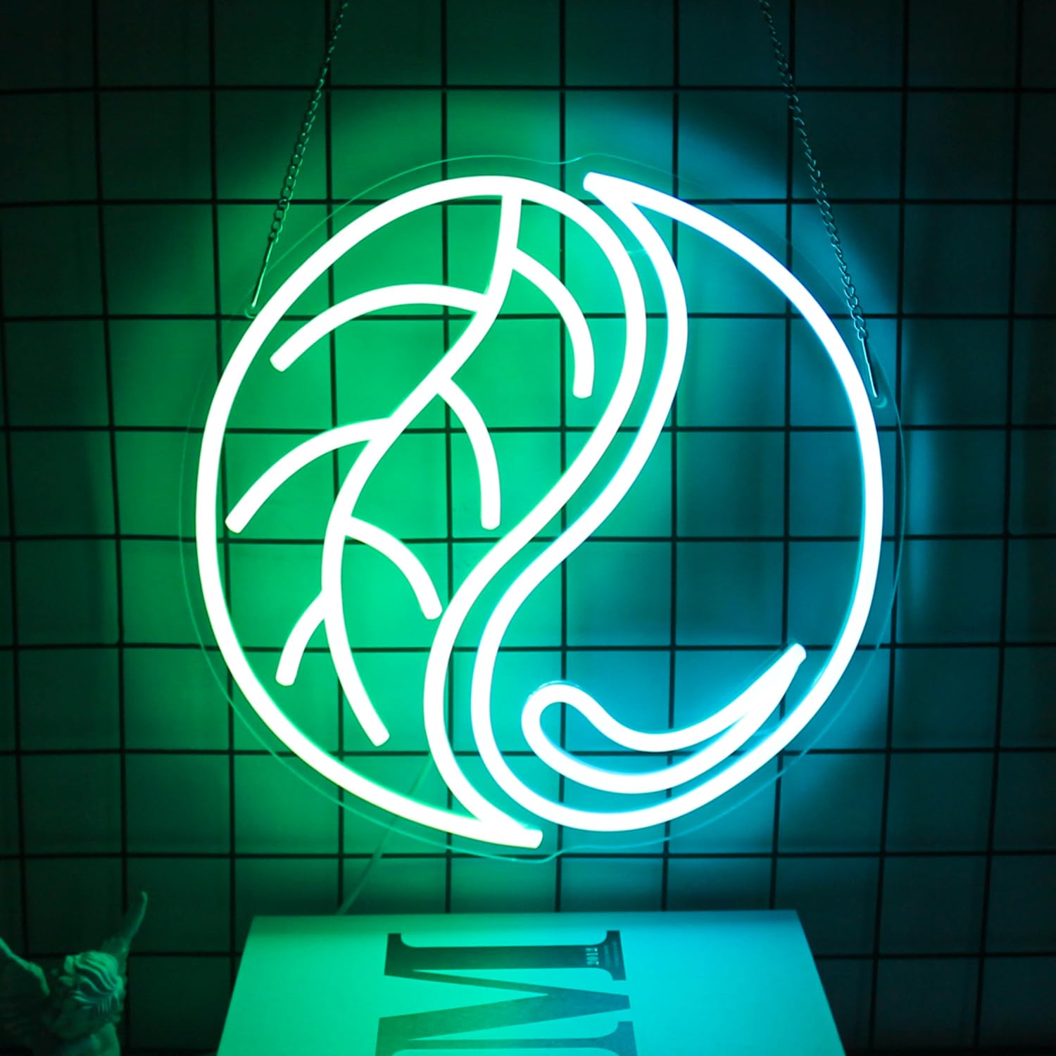 CKTBLEY Neon Sign - Yin Yang LED Light with Green Leaf & Blue Water Drop - Wall Decor for Bedroom, Living Room, Game Room