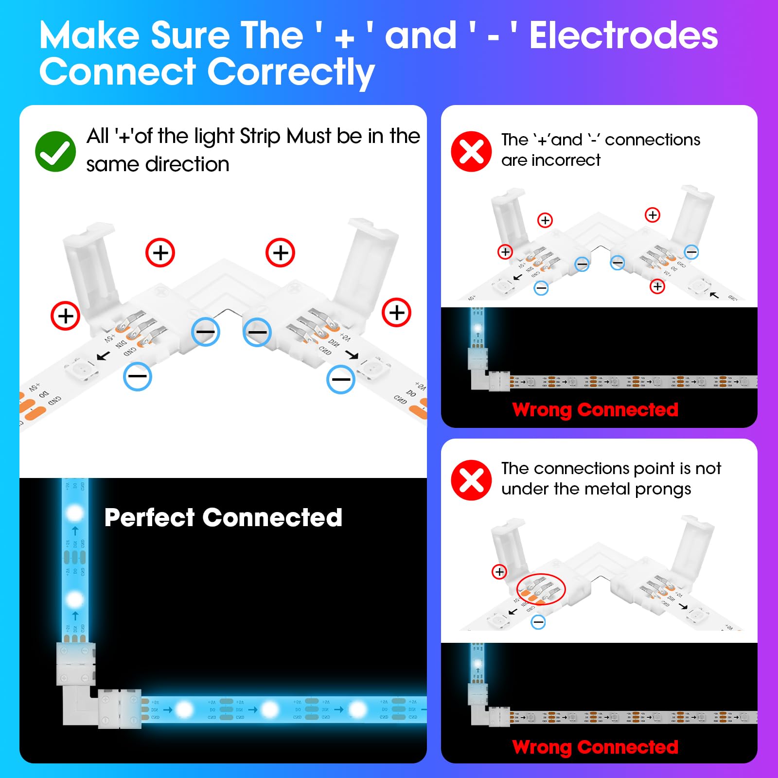Wenhsin 10-Packs L Shape 3-Pin Led Connectors For Led Strip Lights 10Mm Width Unwired Gapless Solderless Adapter Extension