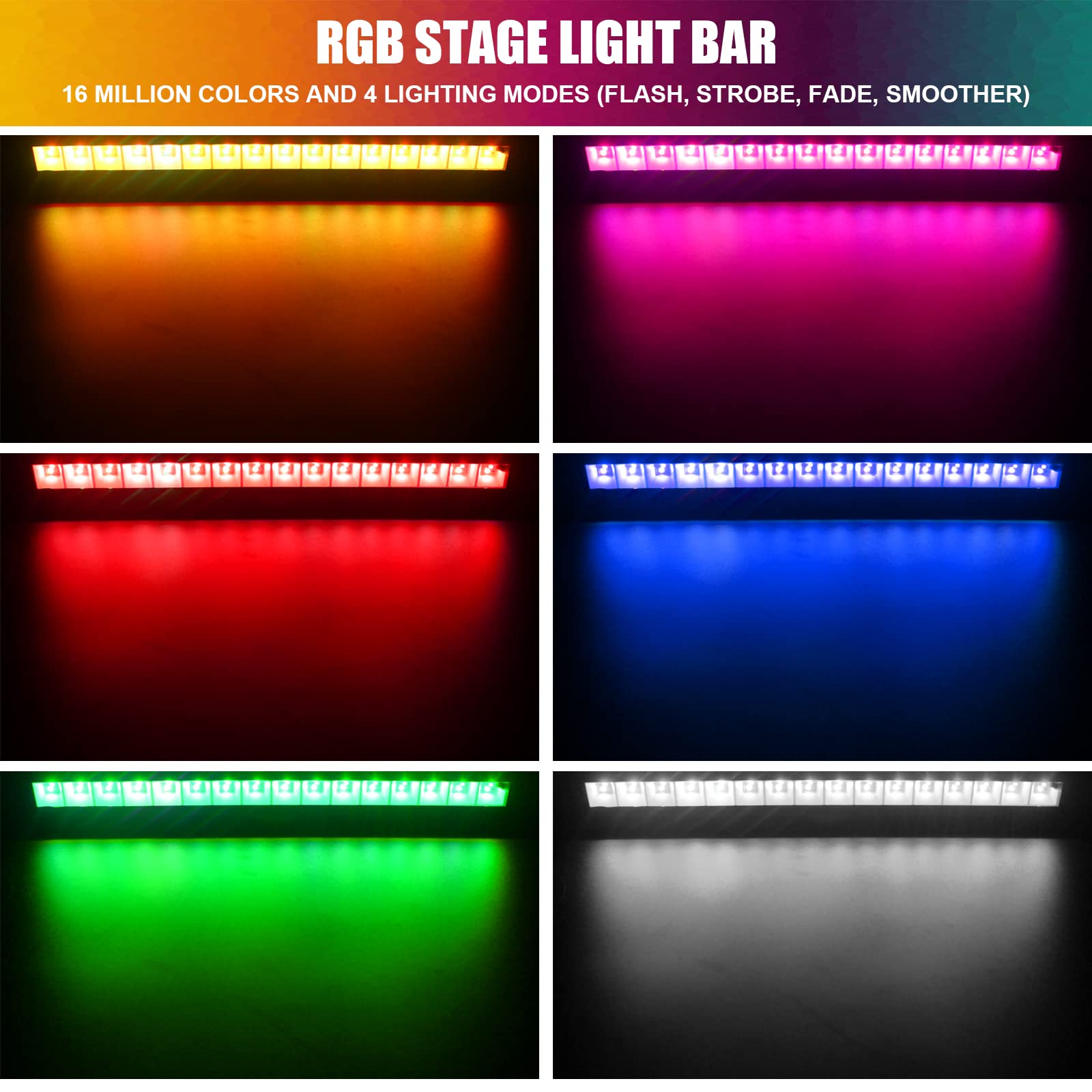CREATESTAR LED RGB Light Bar, 48W Color Changing Light, 2 Pack, Black, Model RGB-2