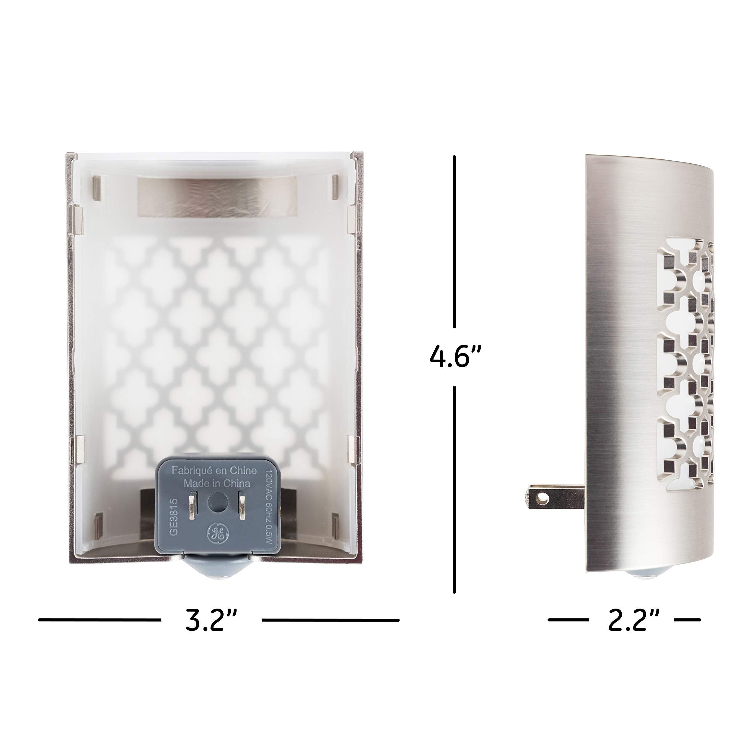 GE CoverLite LED Night Light, Smart Dusk-to-Dawn Sensor, 2 Pack, Brushed Nickel - Moroccan, Model 46815, Decorative Plug-In Home Décor