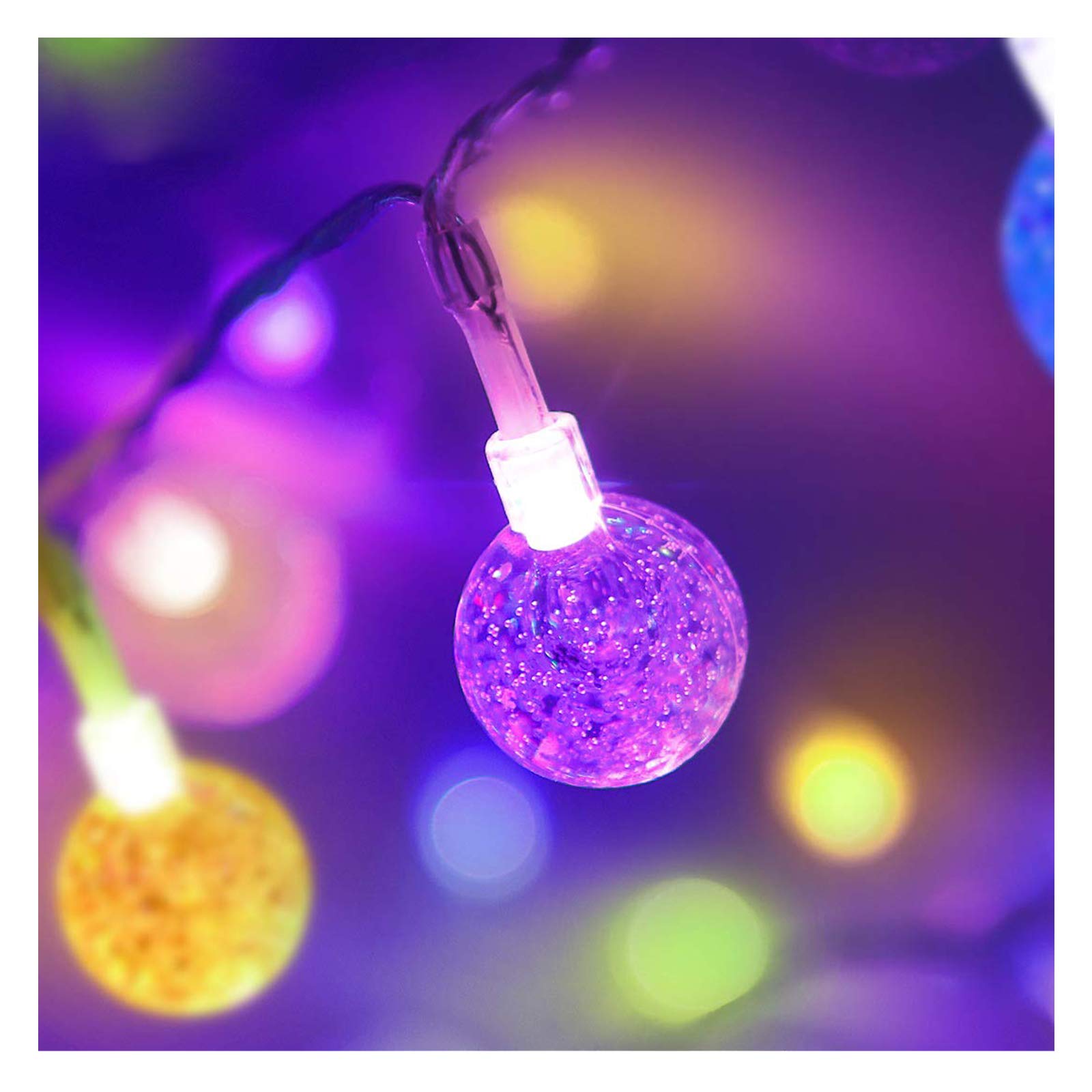 Coloured Globe String Lights Battery Operated,2 Pack 26.2Ft 60 Led 16 Colour Changing Water Proof Crystal Ball Outdoor String Li