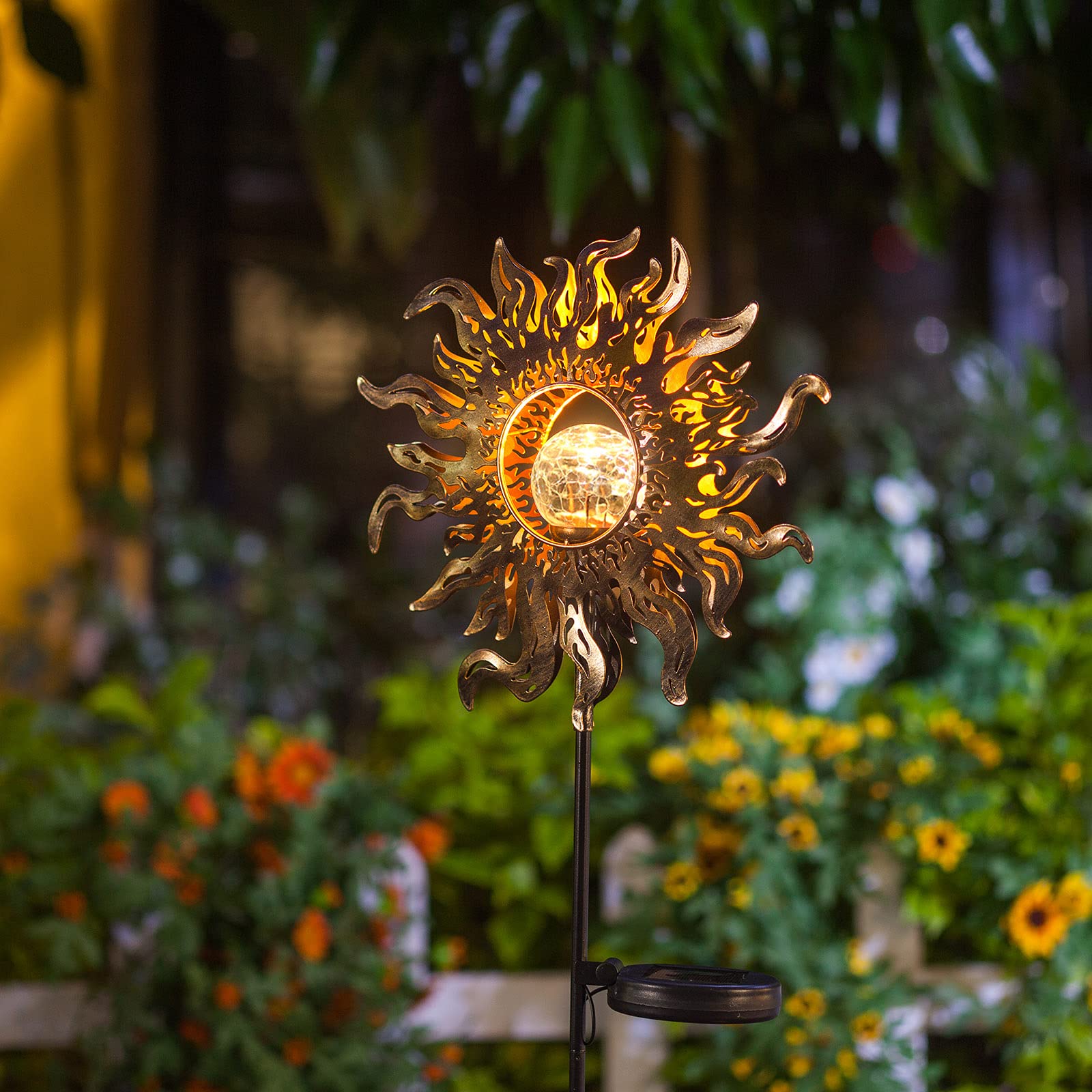 Hapjoy Solar Lights Outdoor Garden Decor Solar Powered Sun Lantern For Yard, Patio,Lawn Or Pathway Sun Decorations Crackle Glass