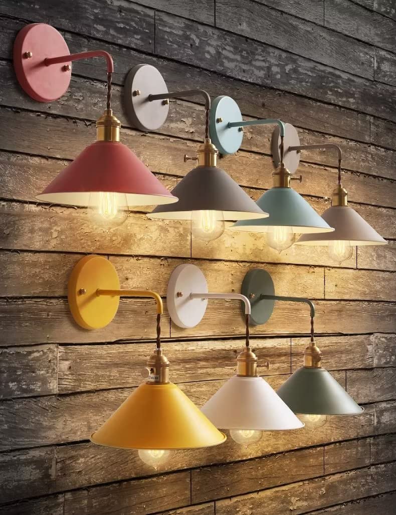 iYoee Wall Sconces Set of Two, E26 Edison Brass Holder, Plug-in, Iron, Yellow, 2 Pack, Model MKL07-2/Yellow