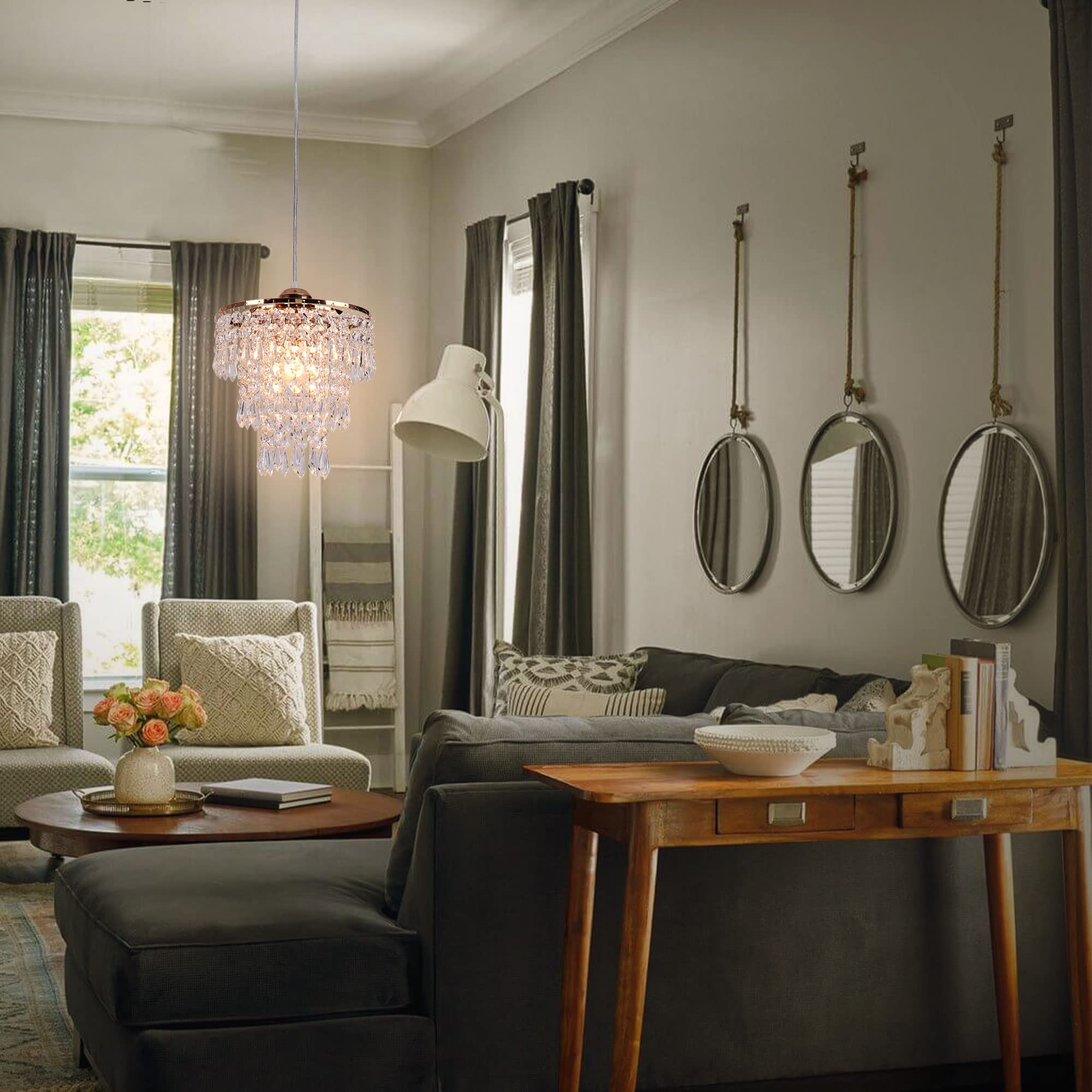 FRIXCHUR Small Gold Chandeliers - Modern Raindrop Crystal Ceiling Light Fixture, H48'', Polished Gold, Ideal for Bedroom & Hallway