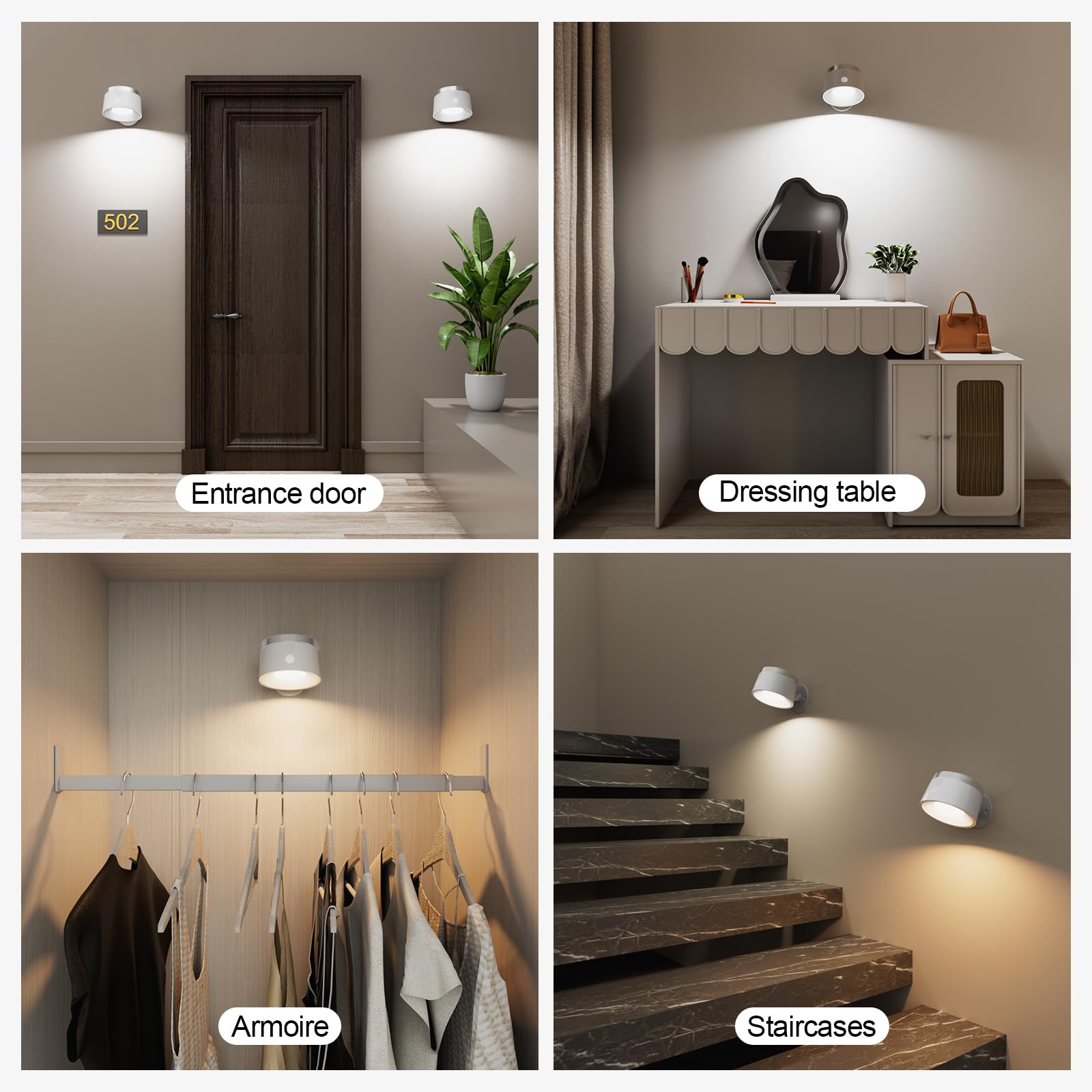 Moobibear Motion Sensor Wall Light, 3500mAh Battery, 3 Color Temperatures, 360° Rotation, White, Model GANYINGFUTI, 1 PC