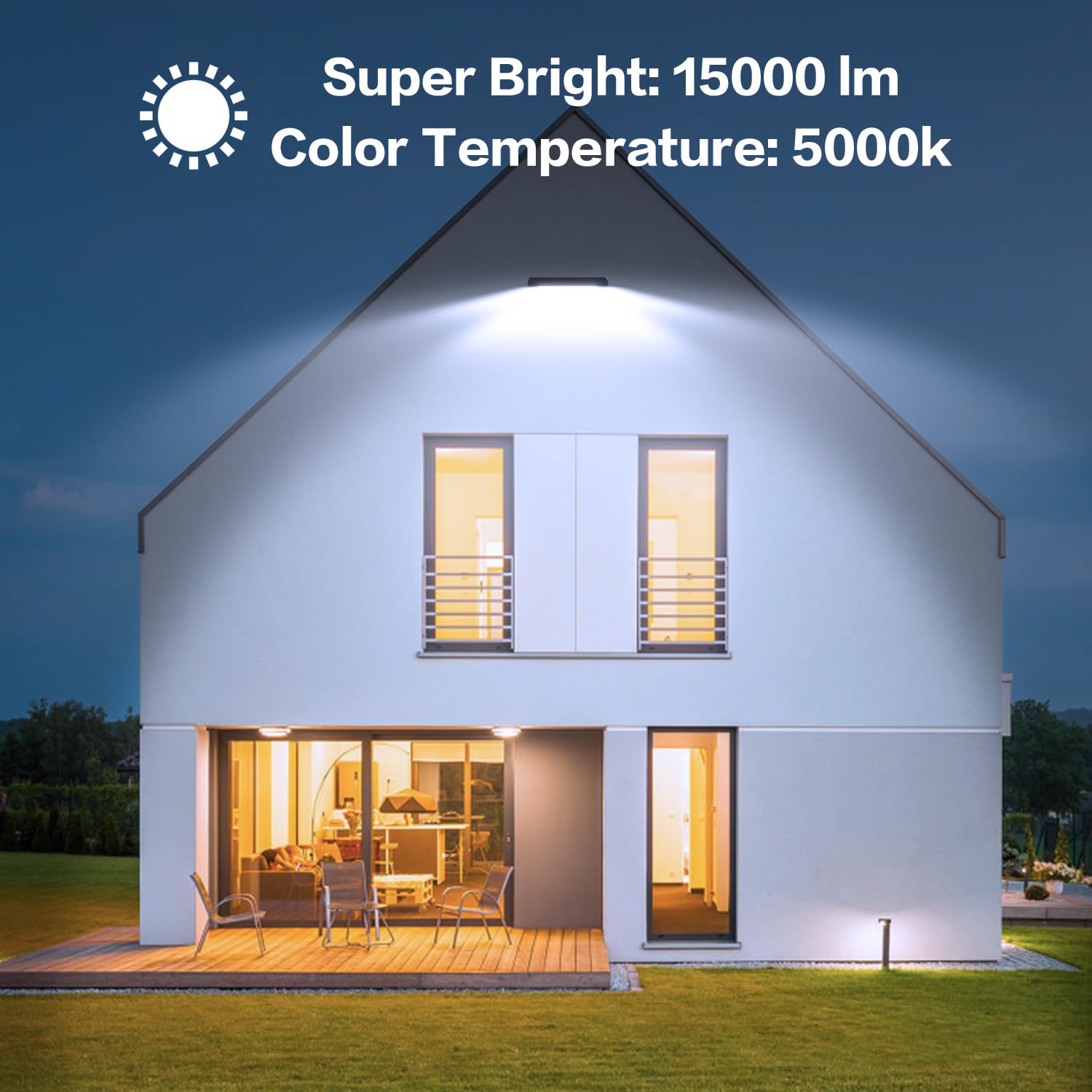 MORSEN 100W LED Flood Light - 15000LM, 5000K, IP66 Waterproof, Black, 2 Pack