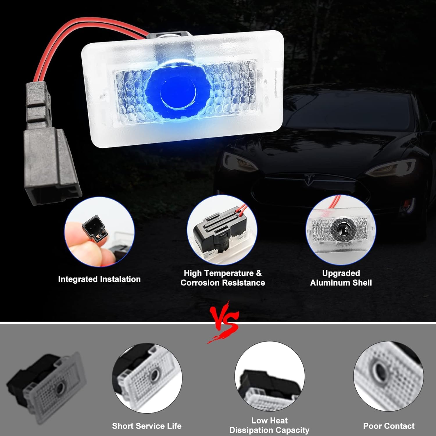 RCBDCYGJ 4pcs Car Puddle Lights for Tesla Model 3/Y/S/X, Ultra-Bright Blue Ghost Shadow Lights, ABS Plastic Replacement Lamps