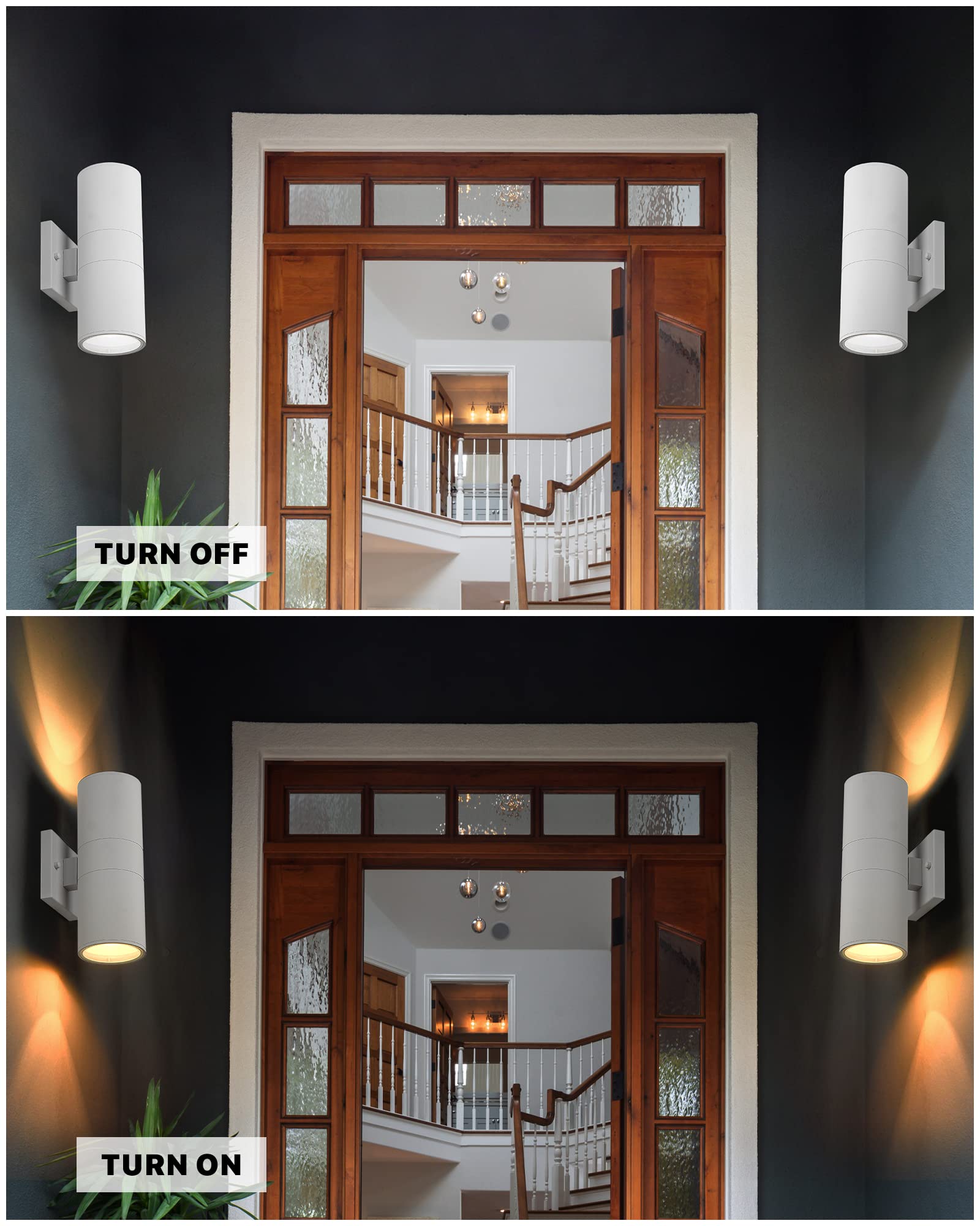 Ken & Ricky White Outdoor Wall Sconce, Outside Up And Down Wall Lights, Modern Exterior Light Fixtures With Tempered Glass Cover