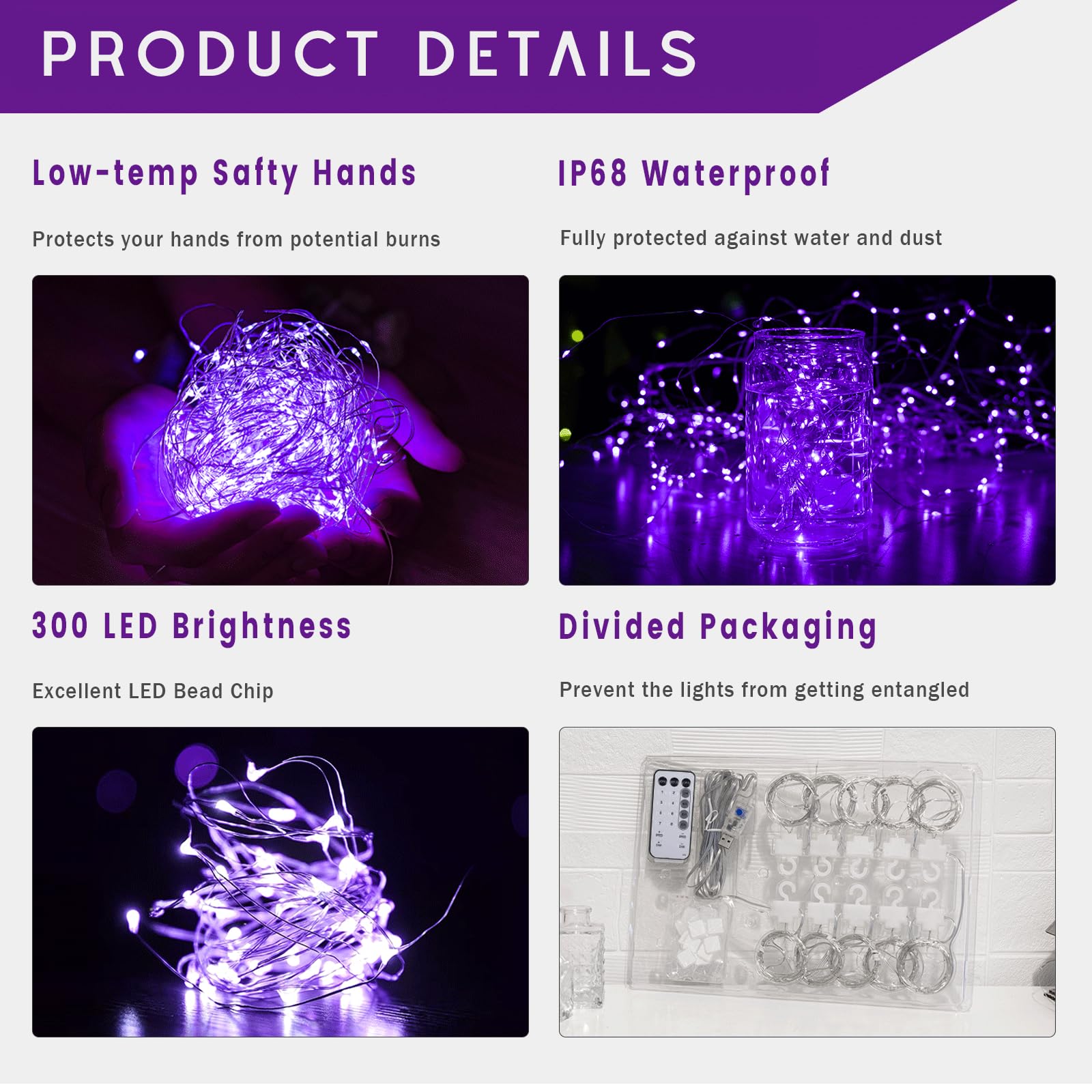 NWLIGHT Purple Fairy Curtain Lights, 300 LED, 9.8x9.8 FT, USB Plug-in, 8 Modes - Wedding Backdrop, Bedroom Decor