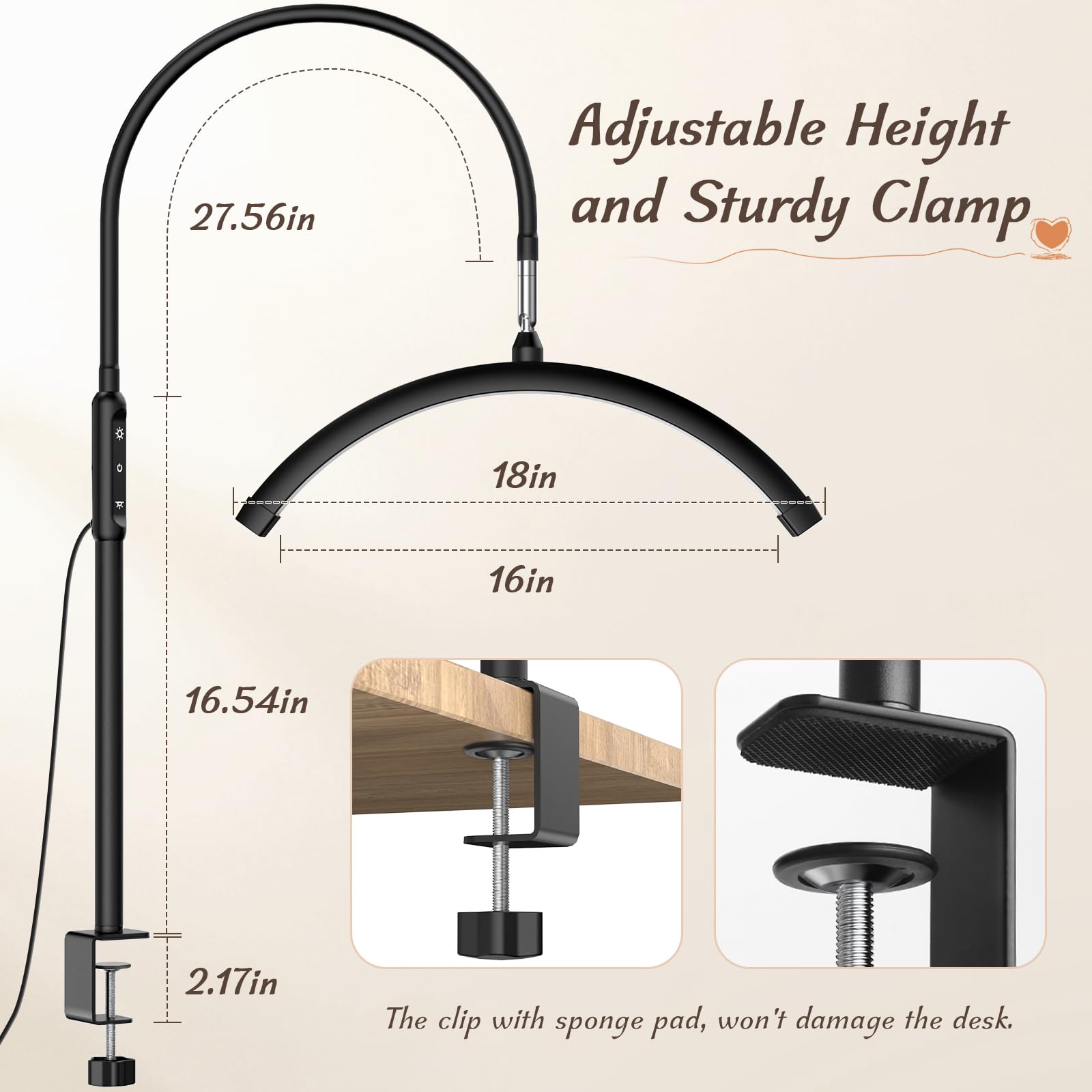 Mznoo Half Moon Light With Clamp, Led Manicure Table Lamp, Desk Lamp For Nail Desk, Eyelash Extensions, Skincare And Tattoo, 5 B