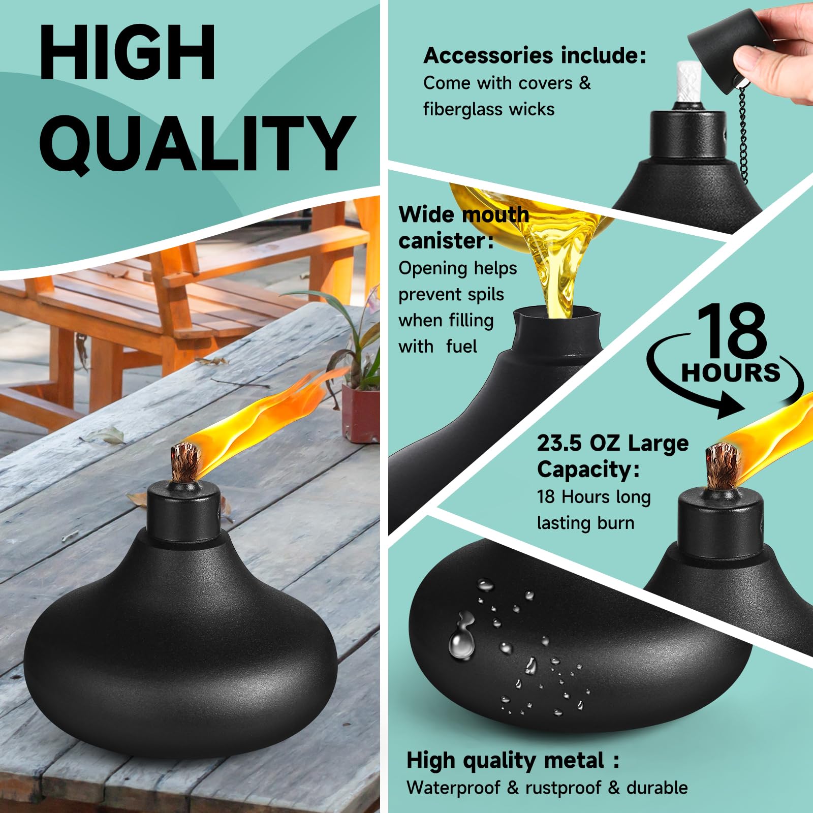 ZSPENG 8 Pack Citronella Table Top Torches, 24.5 oz Refillable Flame Light, Outdoor Garden Decor, Model ZMJYW-08