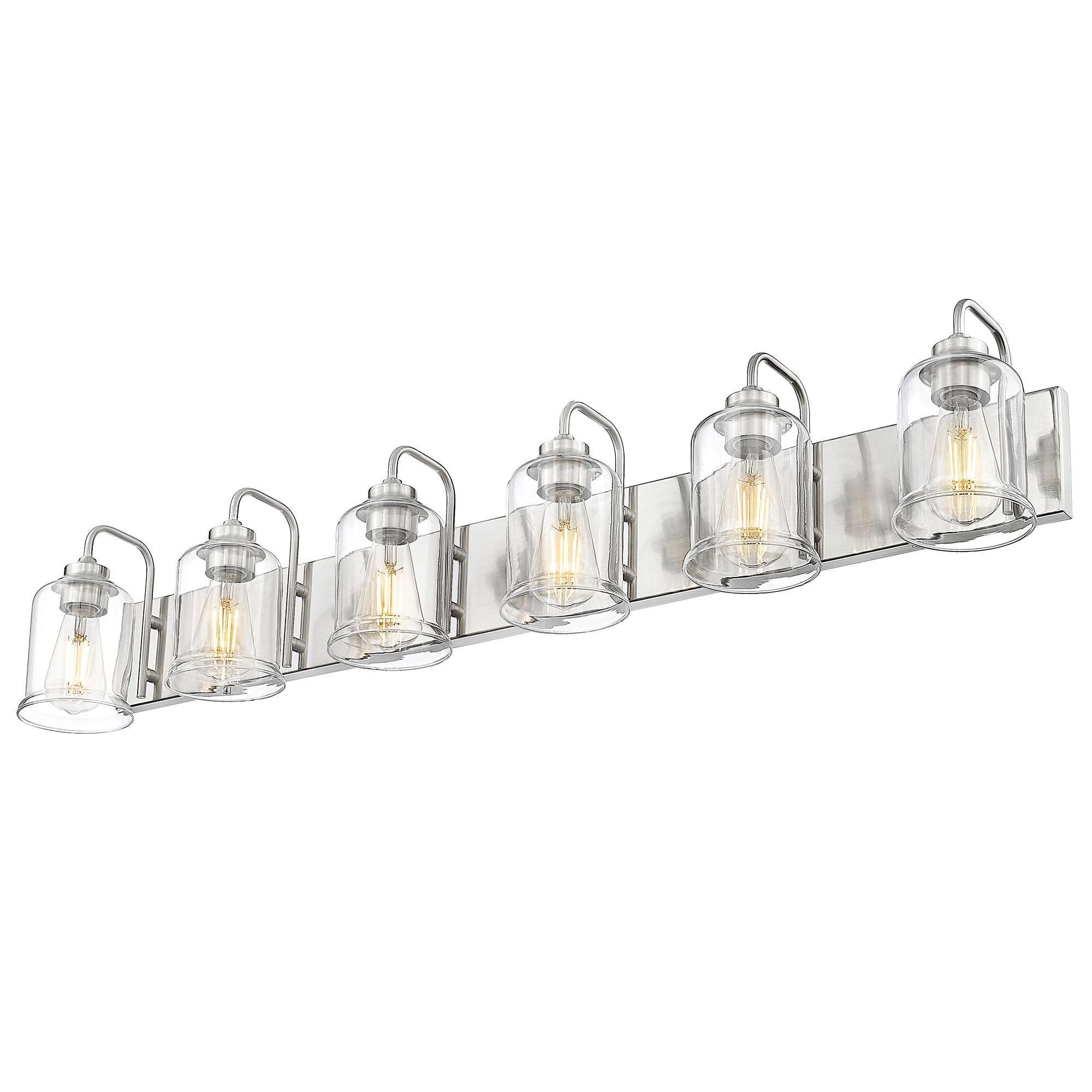 Zeyu 6-Light Bathroom Wall Light Fixture  44 Inch Modern Nickel Vanity Lighting Fixtures For Bedroom  Brushed Nickel Finish With Clear Glass Shade  Zsl72B-6W Bn