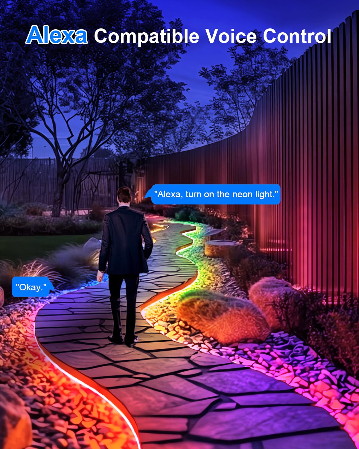 Echosari Neon Rope Lights Rgb Color Changing Ic, 33Ft Led Neon Rope Light Outdoor With Music Sync, 64 Scene Modes For Bedroom Pa