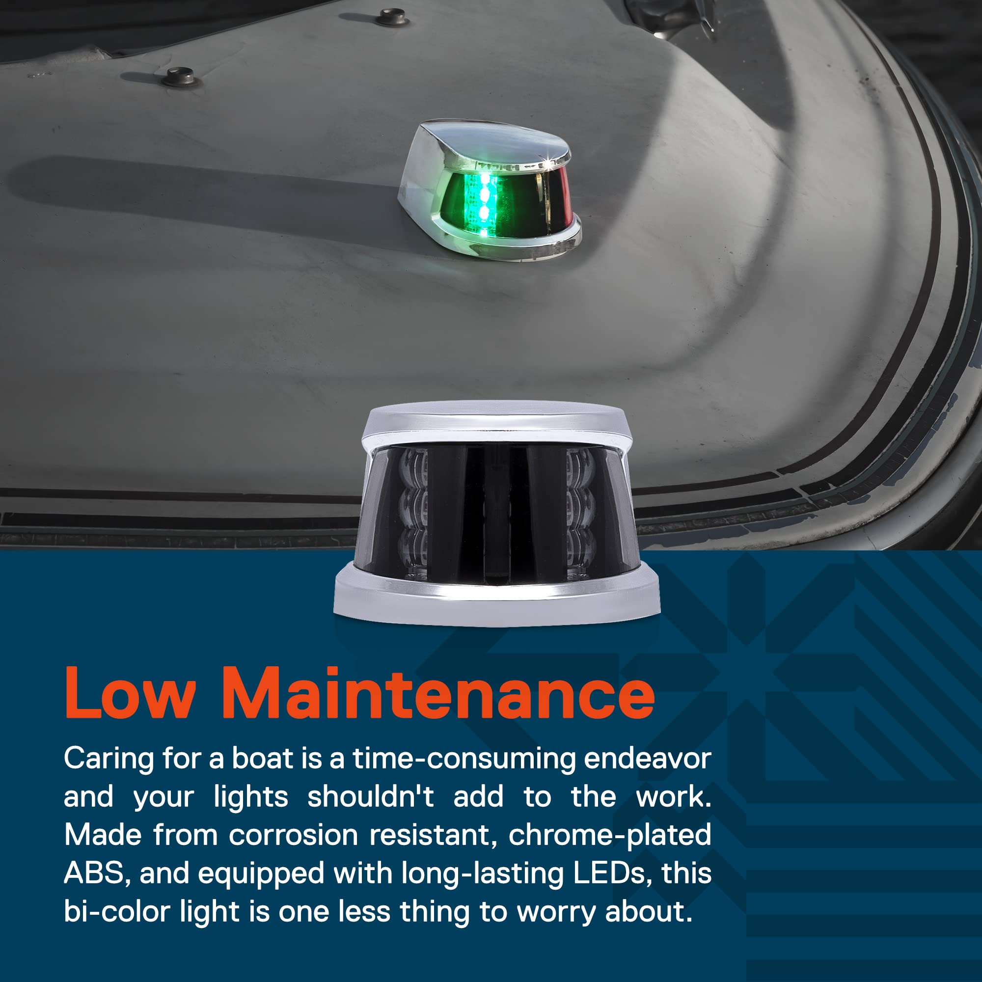 TRUE MODS Red Green LED Marine Navigation Bow Light [USCG ABYC A-16 2NM] [Waterproof] [Chrome & ABS] 2 Nautical Mile Visibility