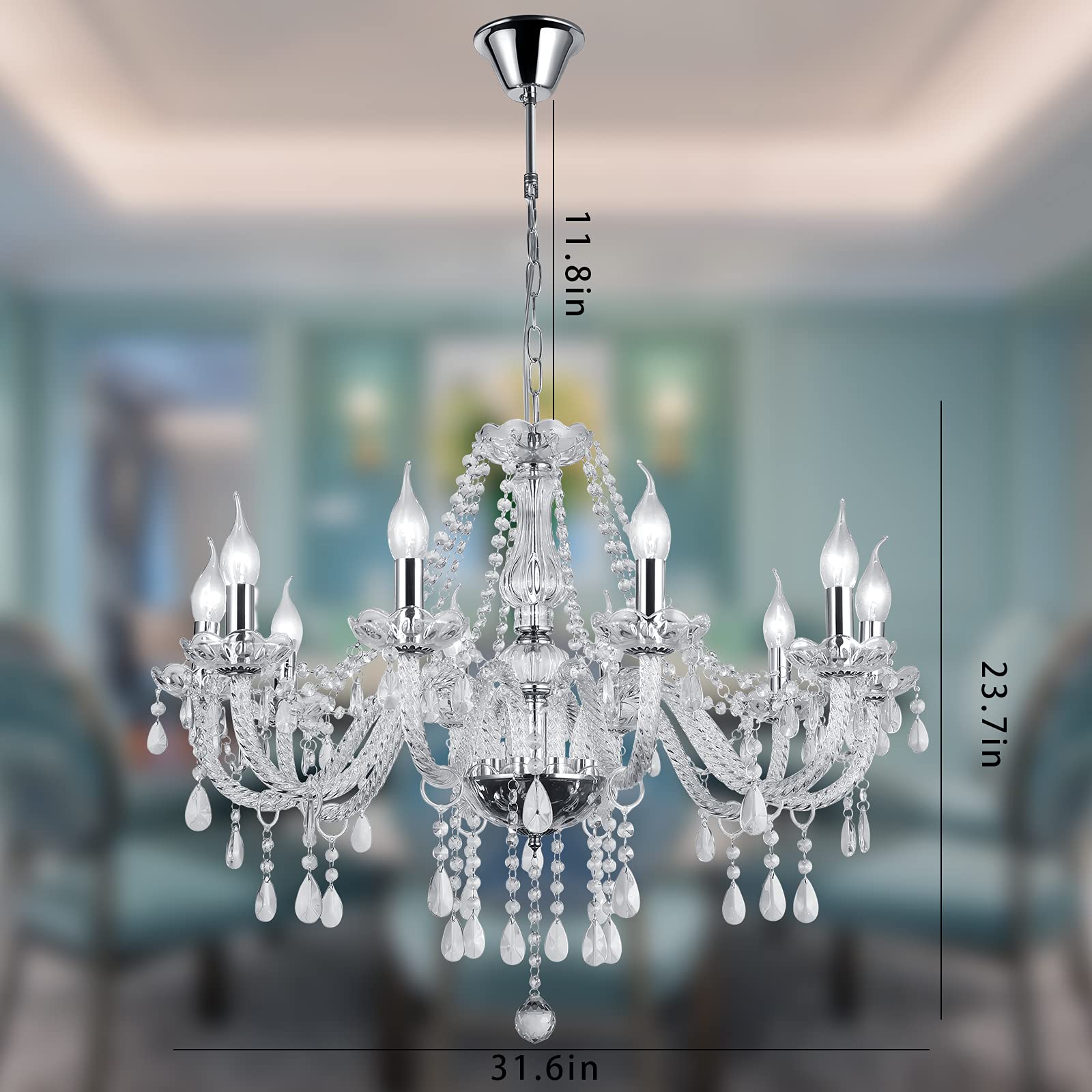 Panghuhu88 Crystal Candle Chandeliers Lighting Modern 10 Lights Pendant Ceiling Fixture Lamp For Dining Living Room Bedroom Hall