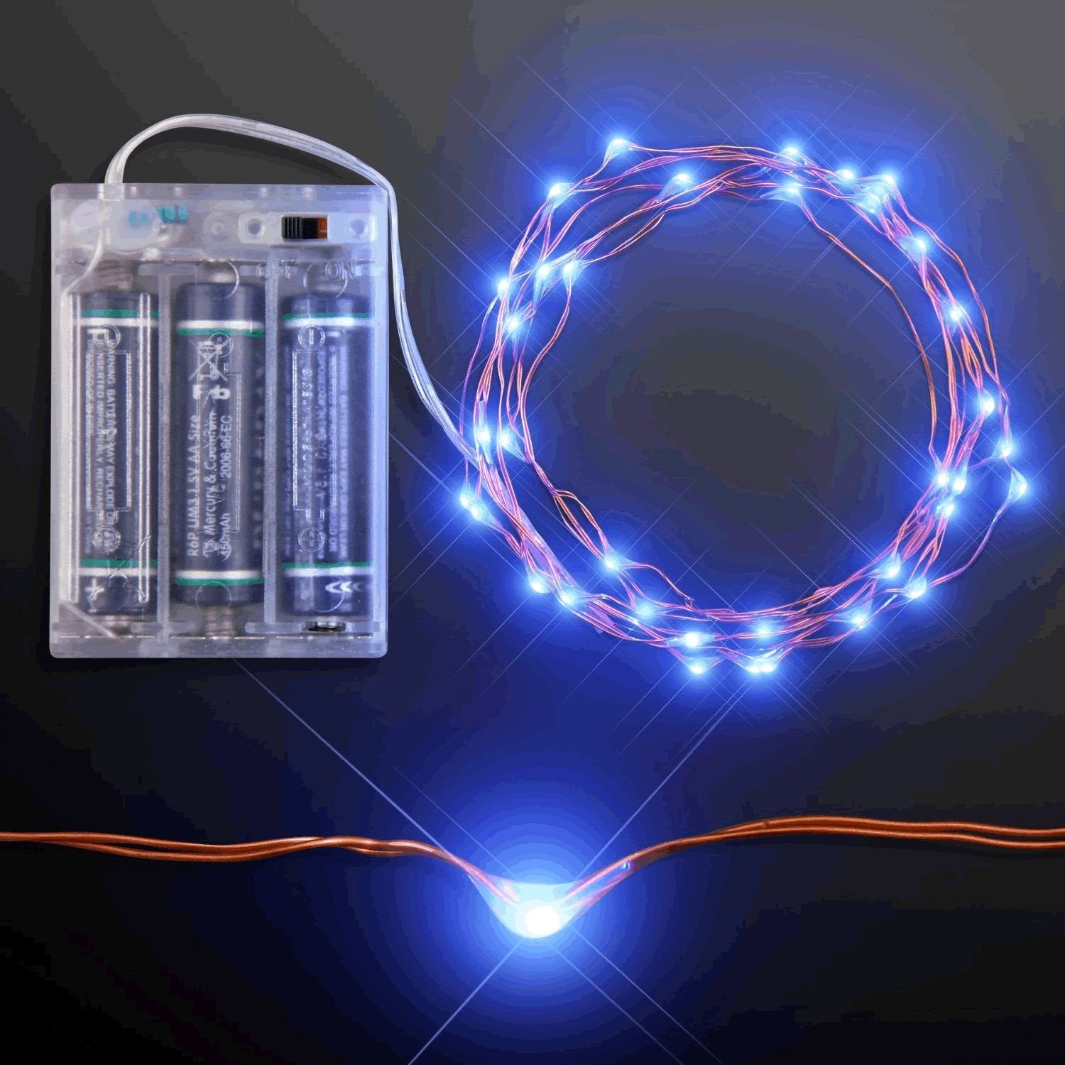 blinkee LED String Lights, Battery Operated, 76in Blue, Copper, Model 36070, Indoor/Outdoor Decor