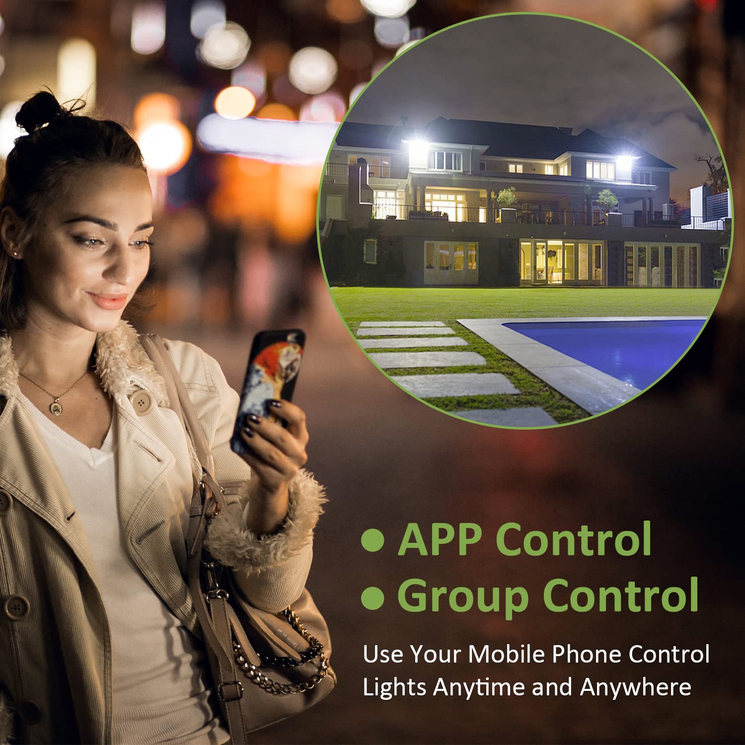 Novostella 2 Pack 100W Smart Led Flood Light, Total 18000Lm Super Bright Flood Light Outdoor Ip66 Waterproof, Tunable White 2700