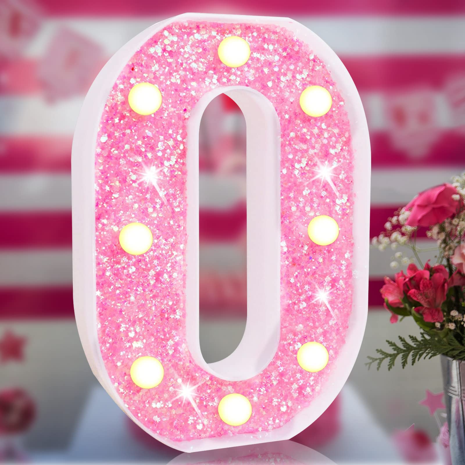 Elnsivo Light Up Letters - Pink LED Glitter Alphabet Sign for Bedroom, Parties, Home Decor