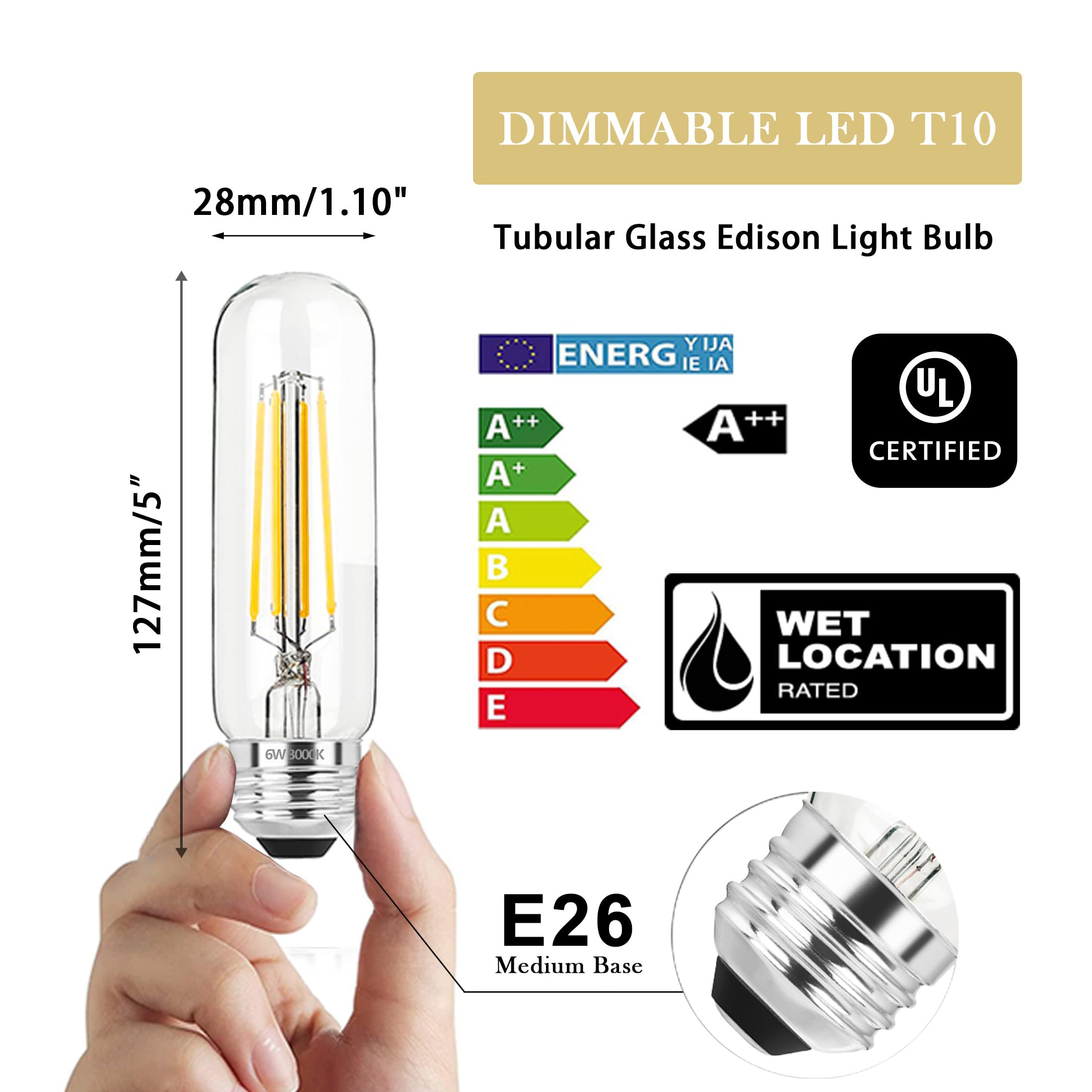 NOVELUX 5 Inch E26 LED Bulb, 6W Dimmable 800LM, 3000K Warm White, Clear Glass, 4-Pack - UL Certified for Chandelier