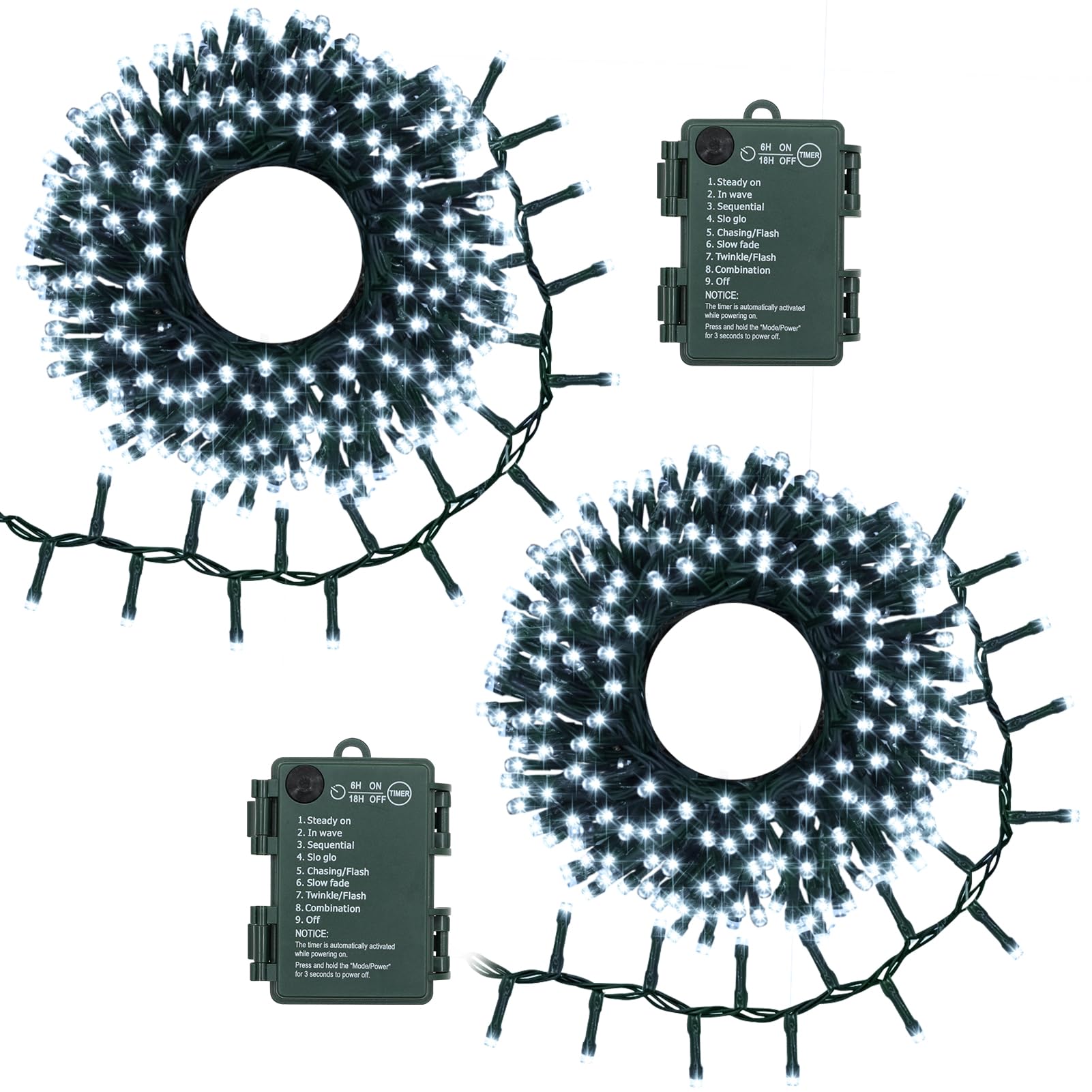 BSGlobal Battery Cluster String Lights 2 Pack Total 20Ft 400 LED String Lights with Timer 8 Modes Firecracker Christmas Lights Outdoor Waterproof for Tree Home Decor (Cool White)