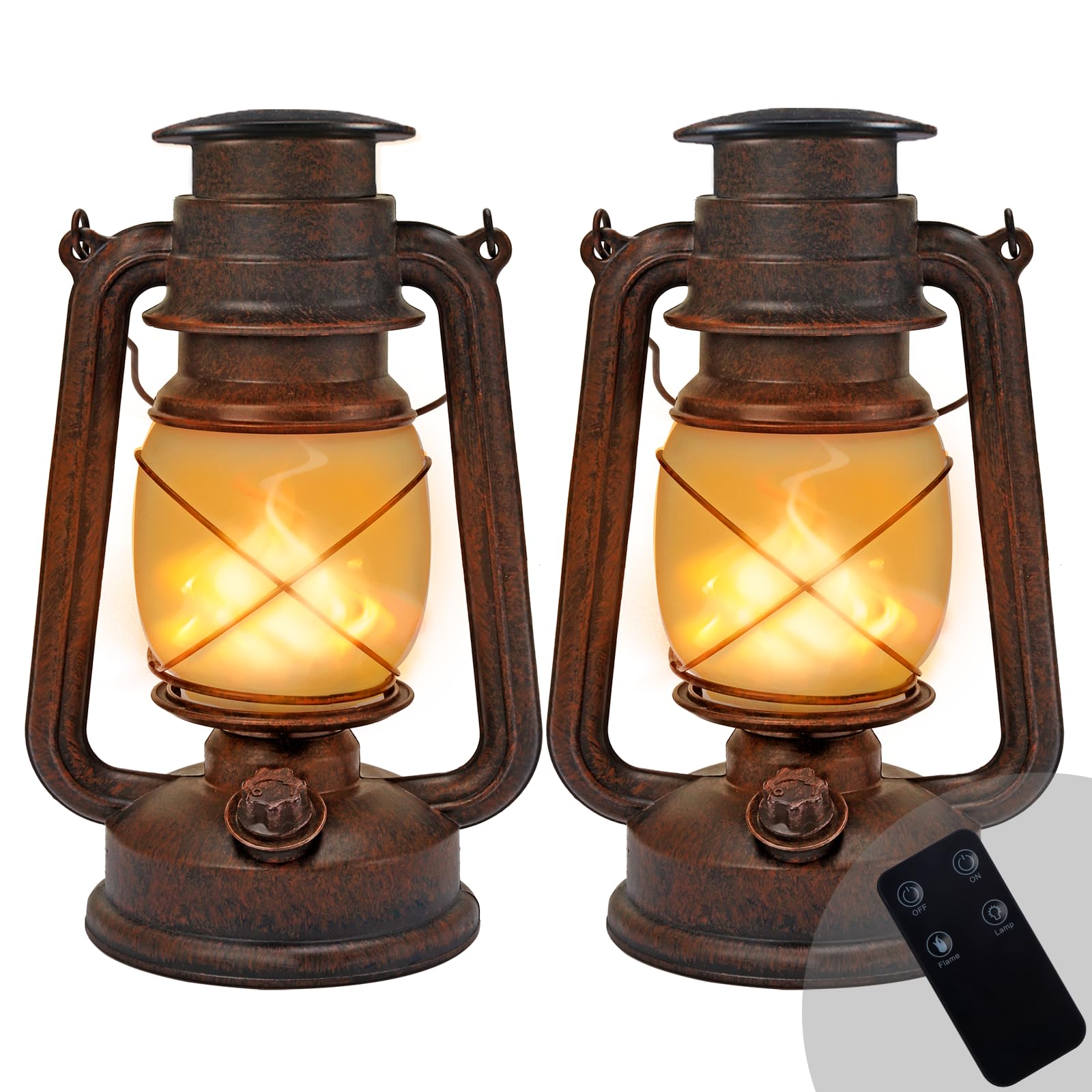 Marlrin Vintage Led Outdoor Lanterns - Waterproof, Remote Control, Dancing Flame - 2 Pack