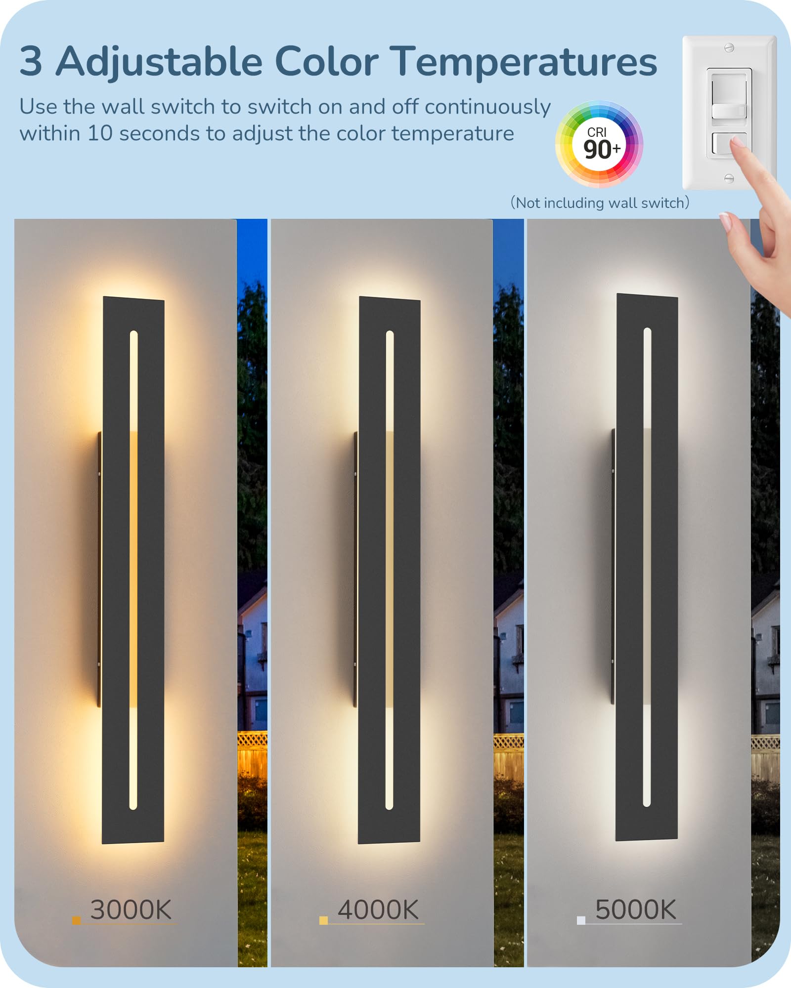 EDISHINE 39.3 Modern Outdoor Wall Sconce, 2 Pack LED Long Wall Lights, Iron & Acrylic, 3CCT, IP65 Waterproof, Linear Dimmable Ex