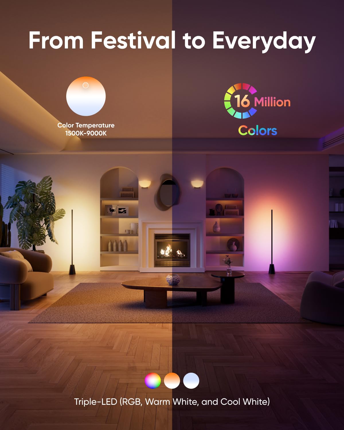 eufy Indoor Floor Lamp E10, Smart RGBWW LED, 1700 Lumens, Black, Works with Alexa & Google, Perfect for Living Room & Bedroom