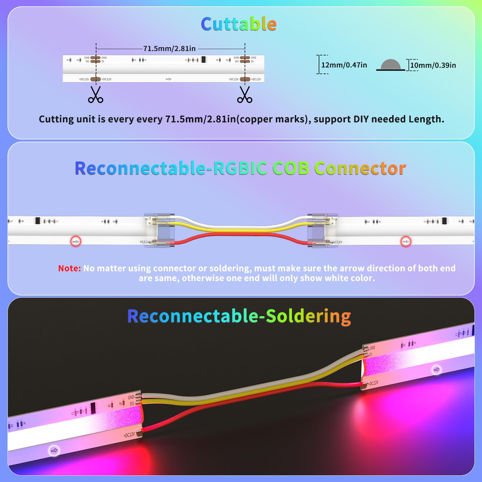 Gingsow Rgb Smart Ic Cob Led Strip Light 18Ft Addressable Chasing Color 12V Led Light Strip Multicolored Flexible Rgb Lights For Party  Decoration  Home Diy Lighting Projects(No Adapter Or Controller)
